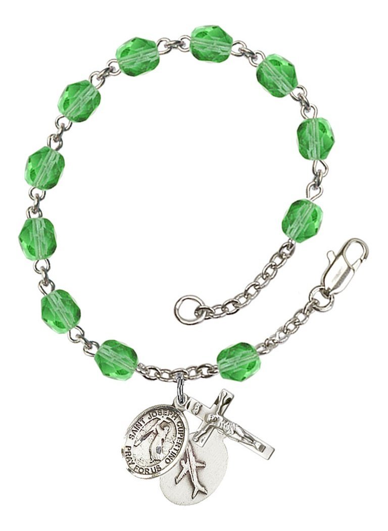 August Birthstone Bead Rosary Bracelet with Saint Joseph of Cupertino Charm - 7.5 Inch Catholic Prayer Jewelry for Women, Baptism Gifts & Spiritual Protection