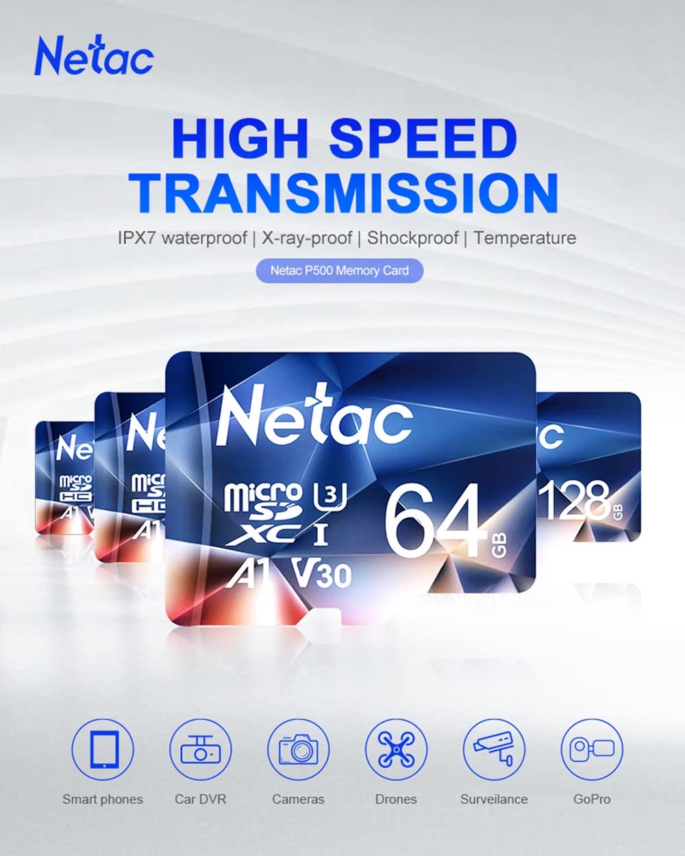 Netac 64GB 2 Pack Micro SD Card - 100MB/s High Speed, UHS-I C10/U3/V30/A1, SDXC Memory Card for Action Cameras, Drones, Smartphones & Tablets - Perfect for 4K Video Recording, Gaming & Mobile Storage