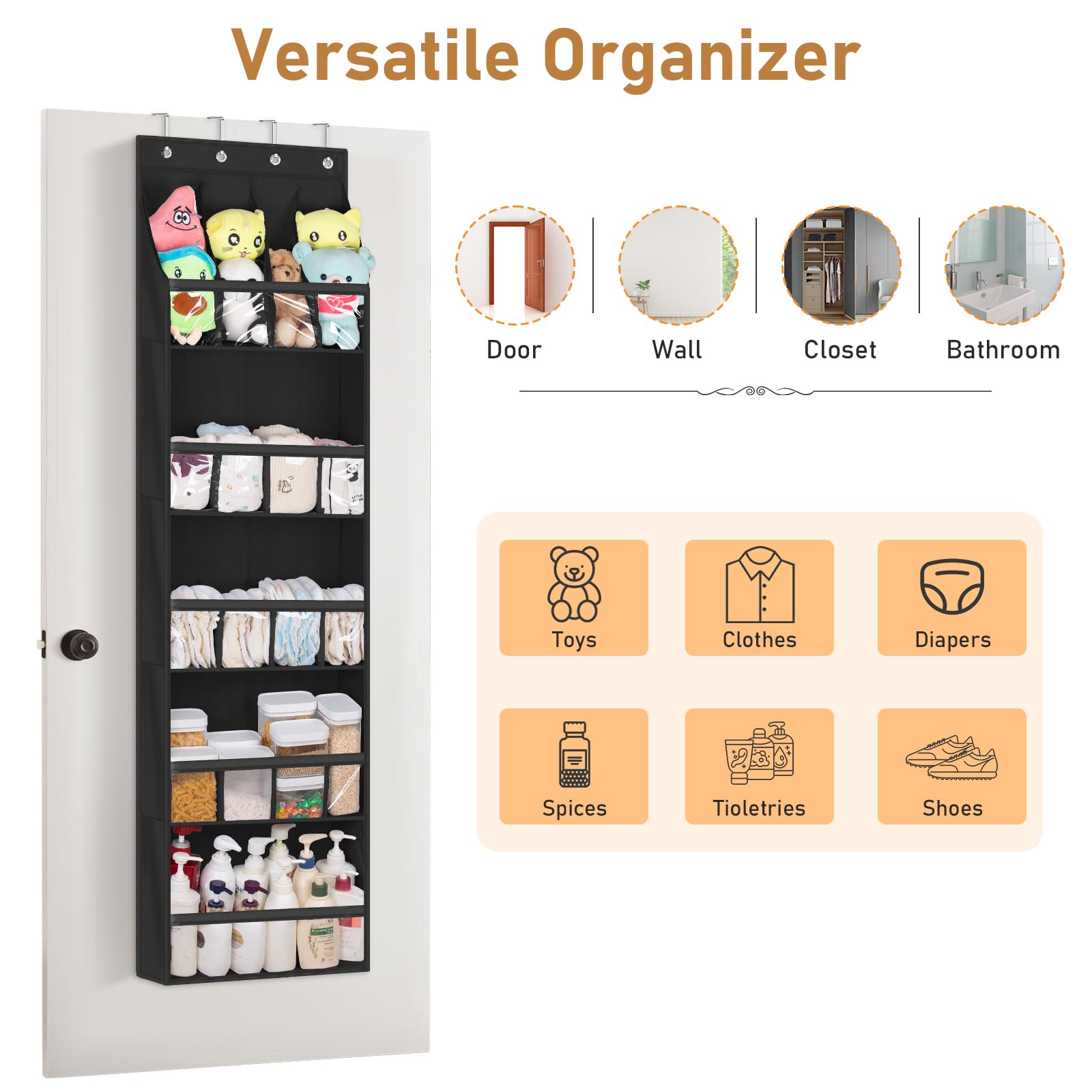 20 Pairs Over the Door Shoe Organizer - Hanging Shoe Rack for Closet with Deep Pockets - Space Saving Storage for Boots, Sneakers (Up to Size 13) - Perfect for Bedroom, Entryway, and Dorm Organization - Black