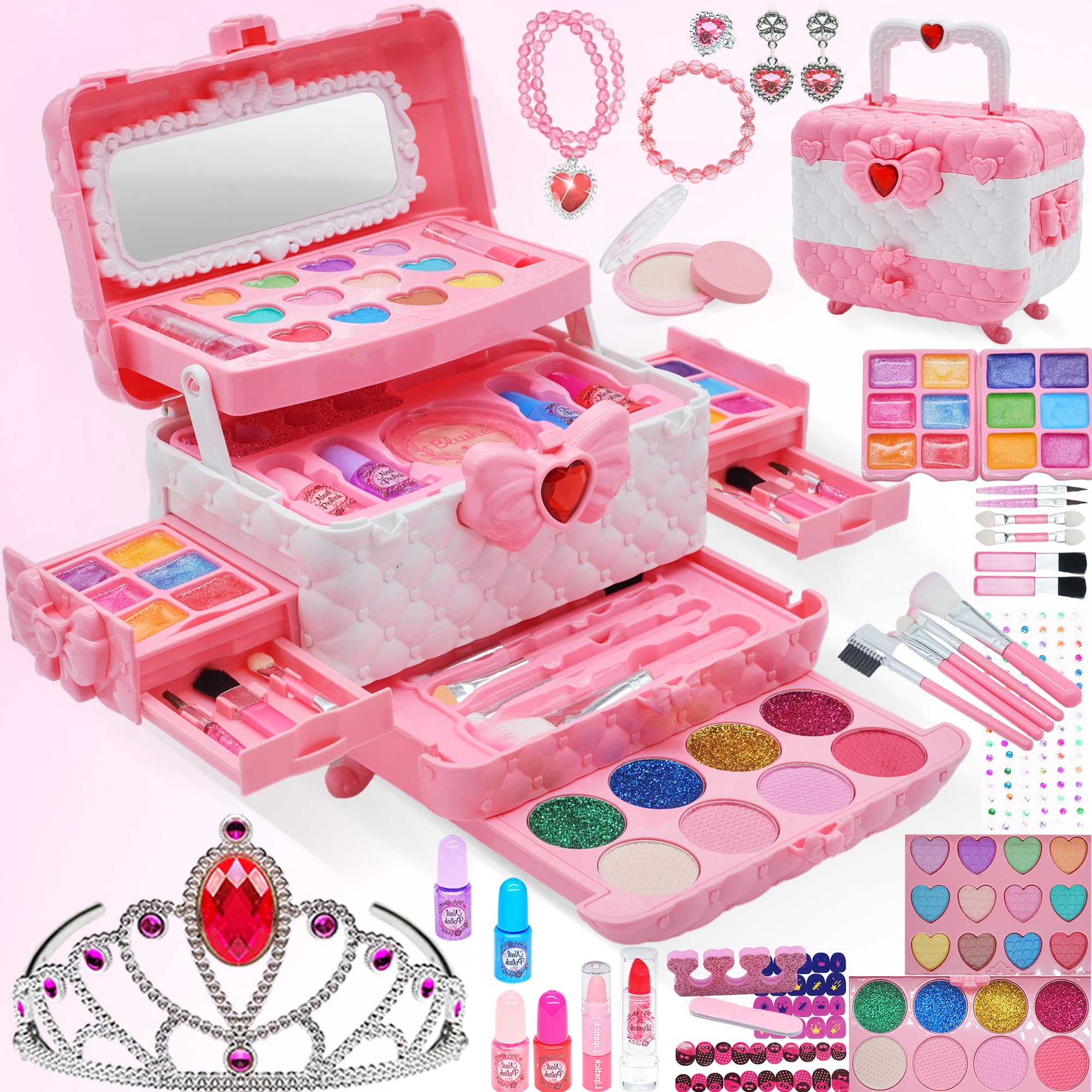 Non-Toxic Washable Kids Makeup Kit for Girls Ages 4-10 - Princess Play Cosmetic Set with Safe & Fun Makeup Toys - Perfect Birthday & Christmas Gift for Toddlers & Little Girls - Great for Pretend Play, Dress-Up & Role-Playing Games