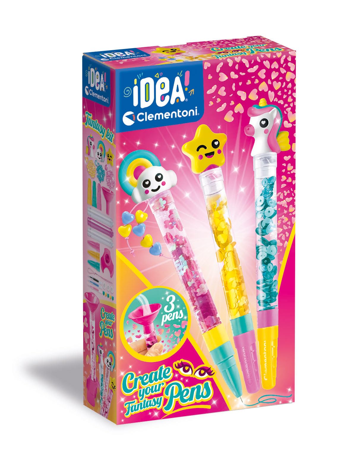 Clementoni Idea-Create Your Penso Fantasy Creative Game Kit - DIY Customizable Colorful Pens for Kids Age 6+ | Arts & Crafts Workshop Activity | Perfect for Birthday Gifts & Classroom Projects (Multicolored, Model 18827)
