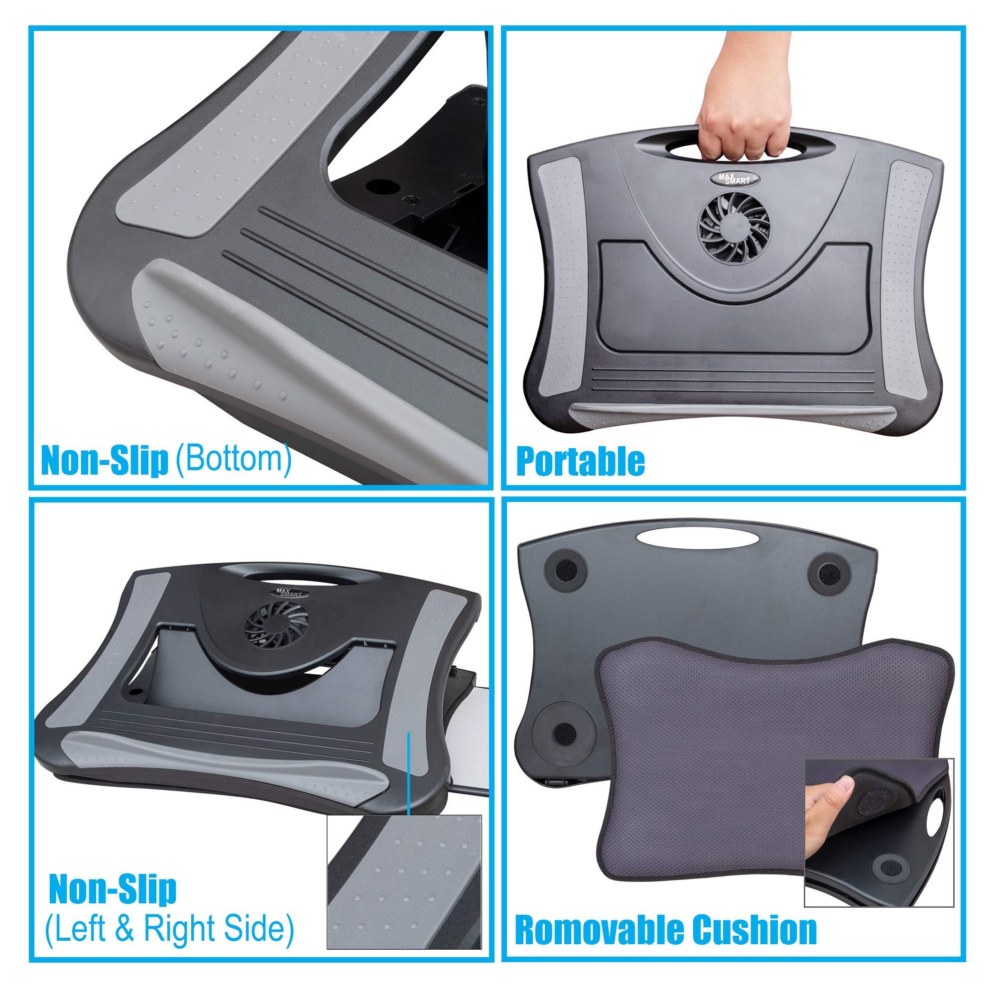 Portable Laptop Lap Desk with Cooling Fan & Detachable Mouse Pad - Adjustable Laptop Stand for Home, Office & Travel Use