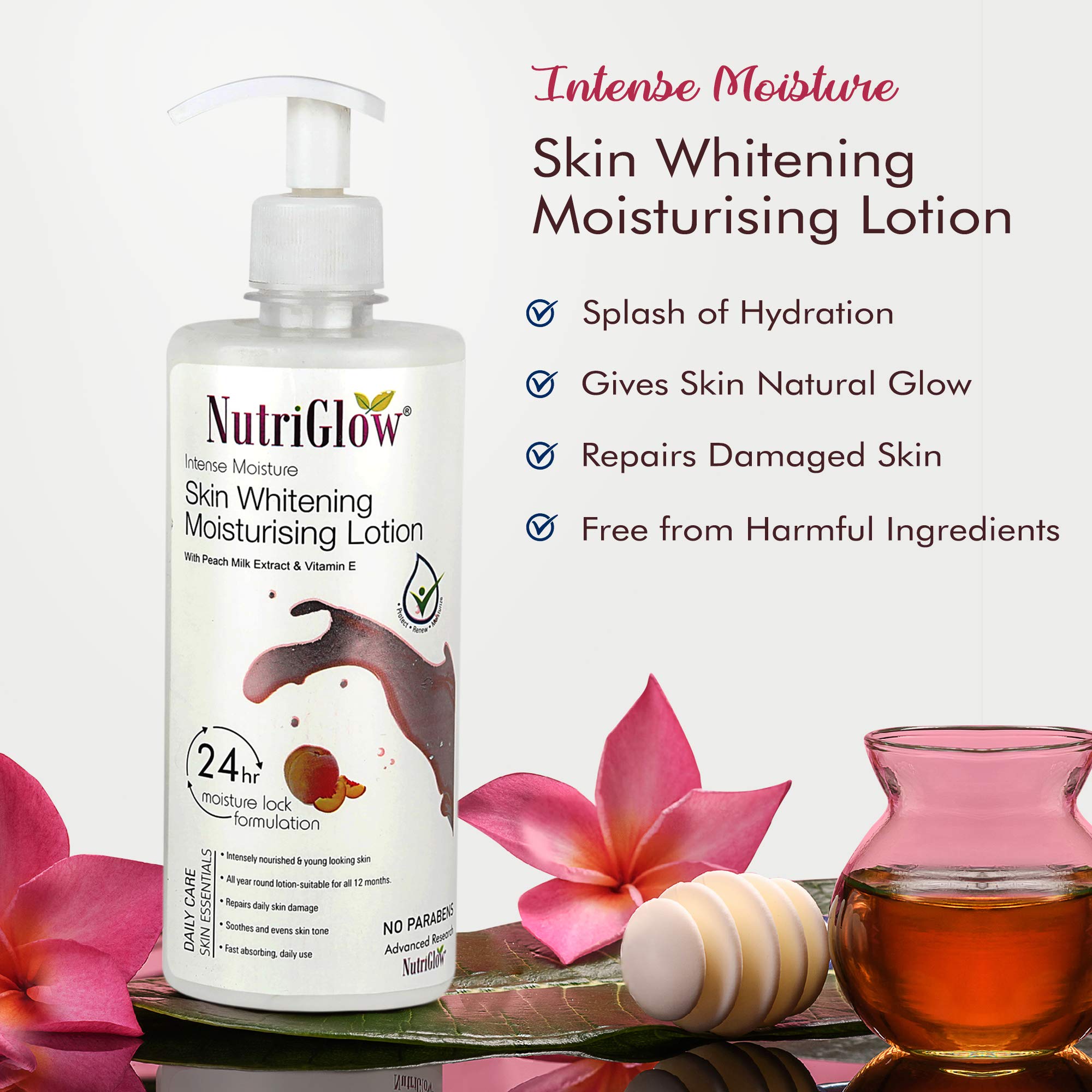NutriGlow Intense Moisture Body Lotion with Peach Milk Extract & Vitamin E - Deep Hydration for Dry, Itchy Skin - All Skin Types - 500ml - Perfect for Daily Moisturizing, Winter Skin Care & Post-Shower Hydration