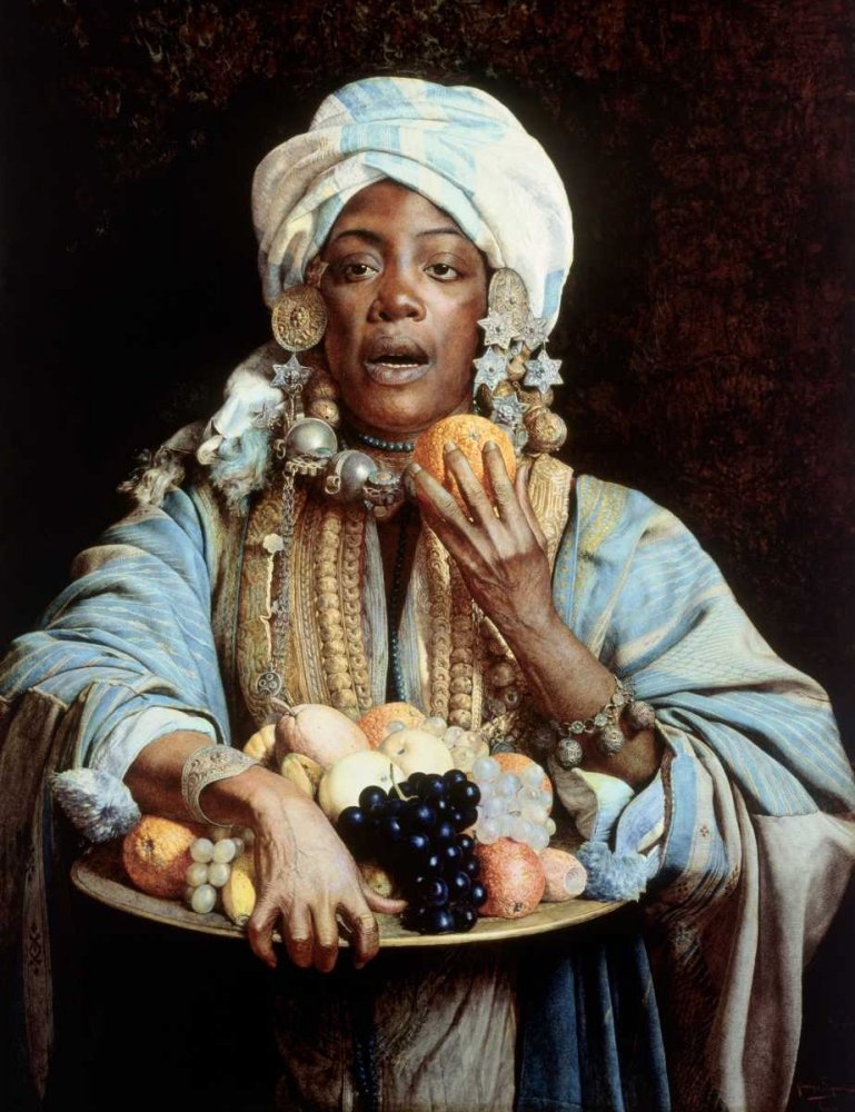 Giuseppe Signorini North African Fruit Vendor Art Print - 12x16 Inch Wall Decor for Living Room, Bedroom & Office | Vintage Market Scene Painting Reproduction