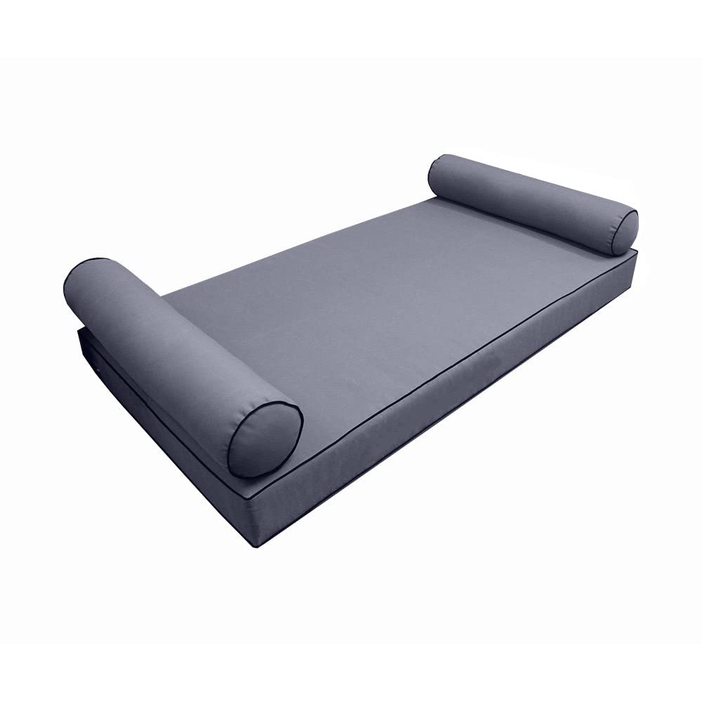 Prolinemax Style5 3-Piece Crib Size Outdoor Daybed Set - Contrast Pipe Trim Mattress Bolster Pillow with Fitted Slipcover (AD001) | Perfect for Patio, Poolside & Garden Relaxation