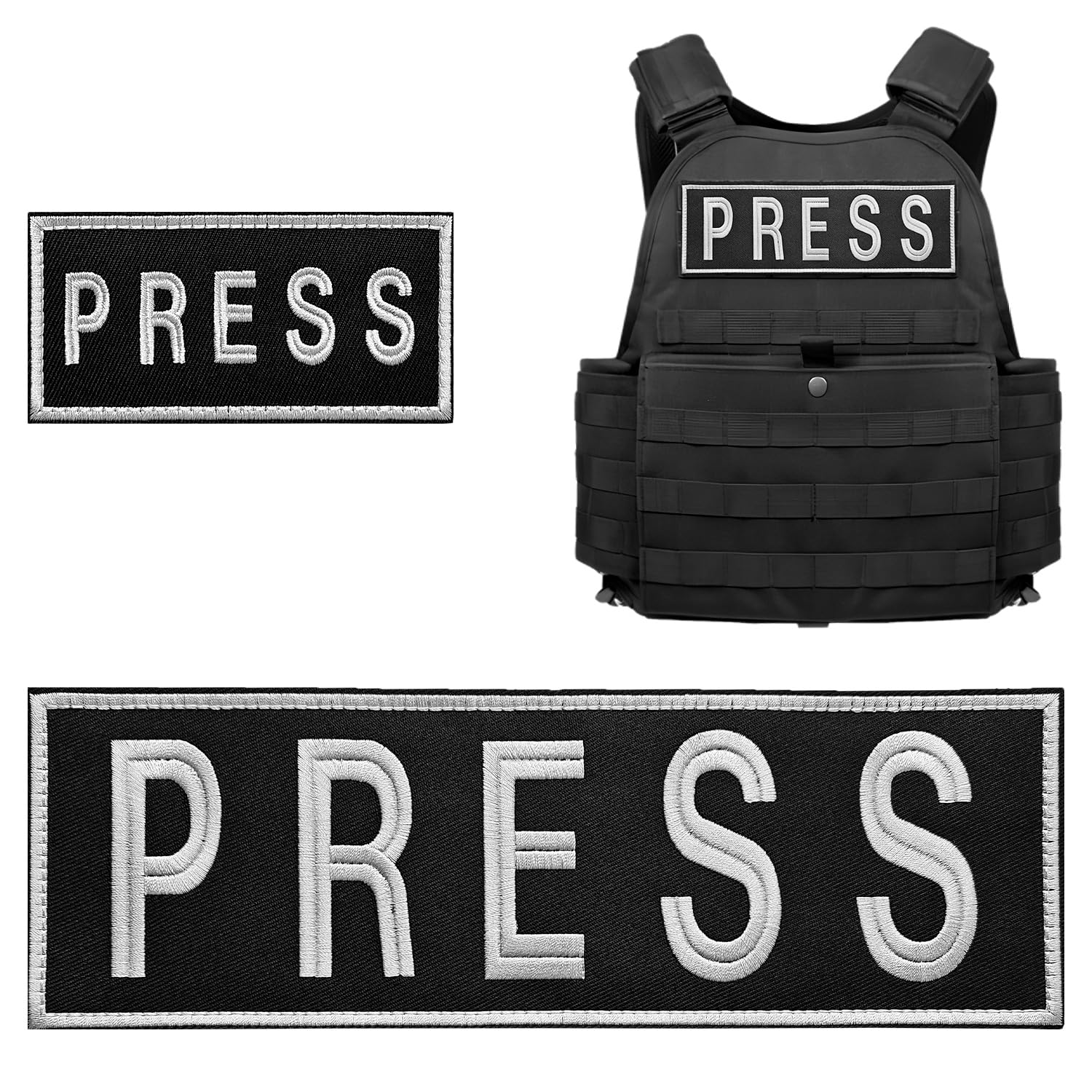 WILDREEDS 2 Pack Hook and Loop Press Patches - Tactical Embroidery Patch Set for Photographer Vest, Military Gear & Outdoor Activities (1 Small & 1 Large Size) - Perfect for Tactical Vests, Backpacks & DIY Projects