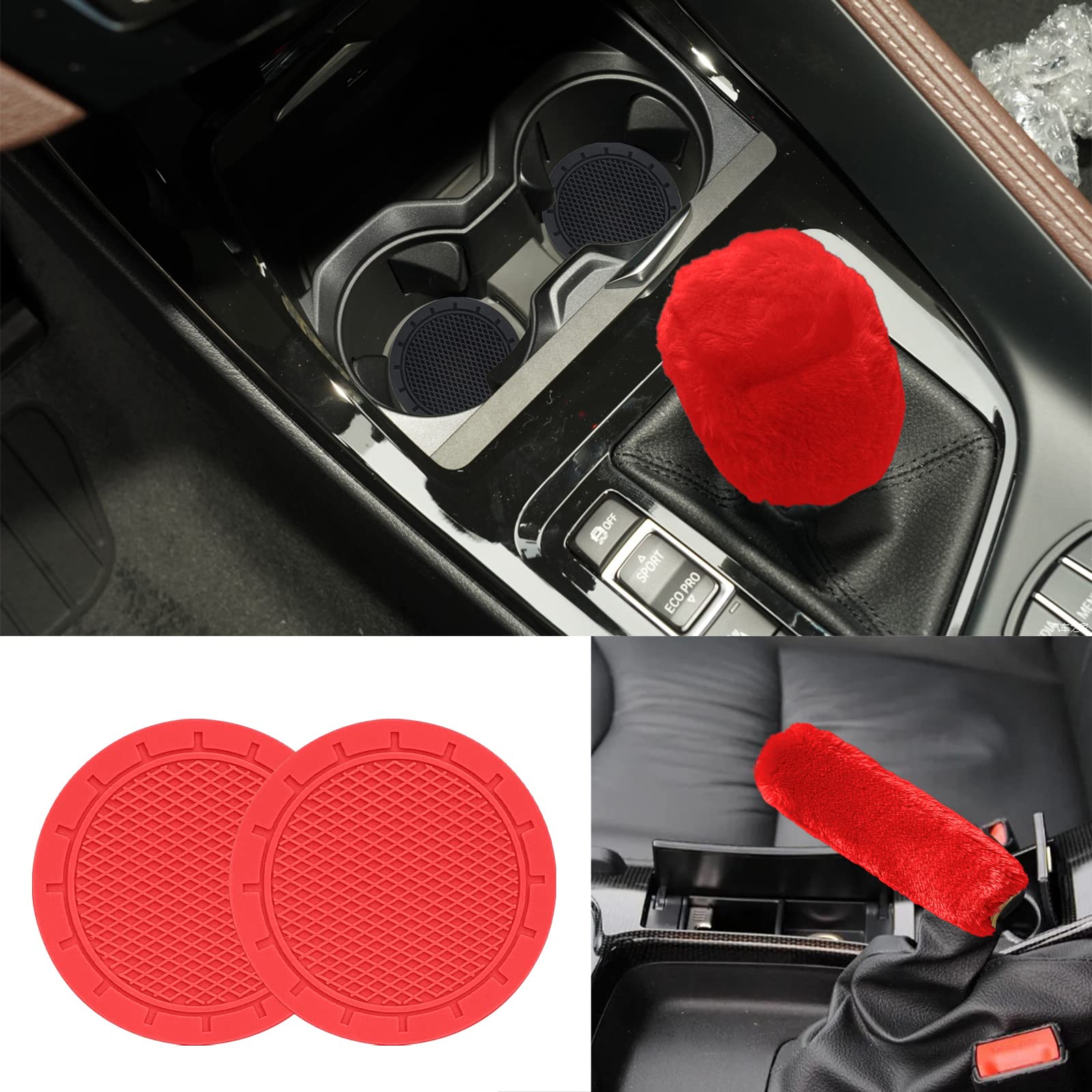Fluffy Car Accessories Set - 9PCS Soft Fleece Steering Wheel Cover for Women, Non-Slip Warm Car Decor for Winter Driving