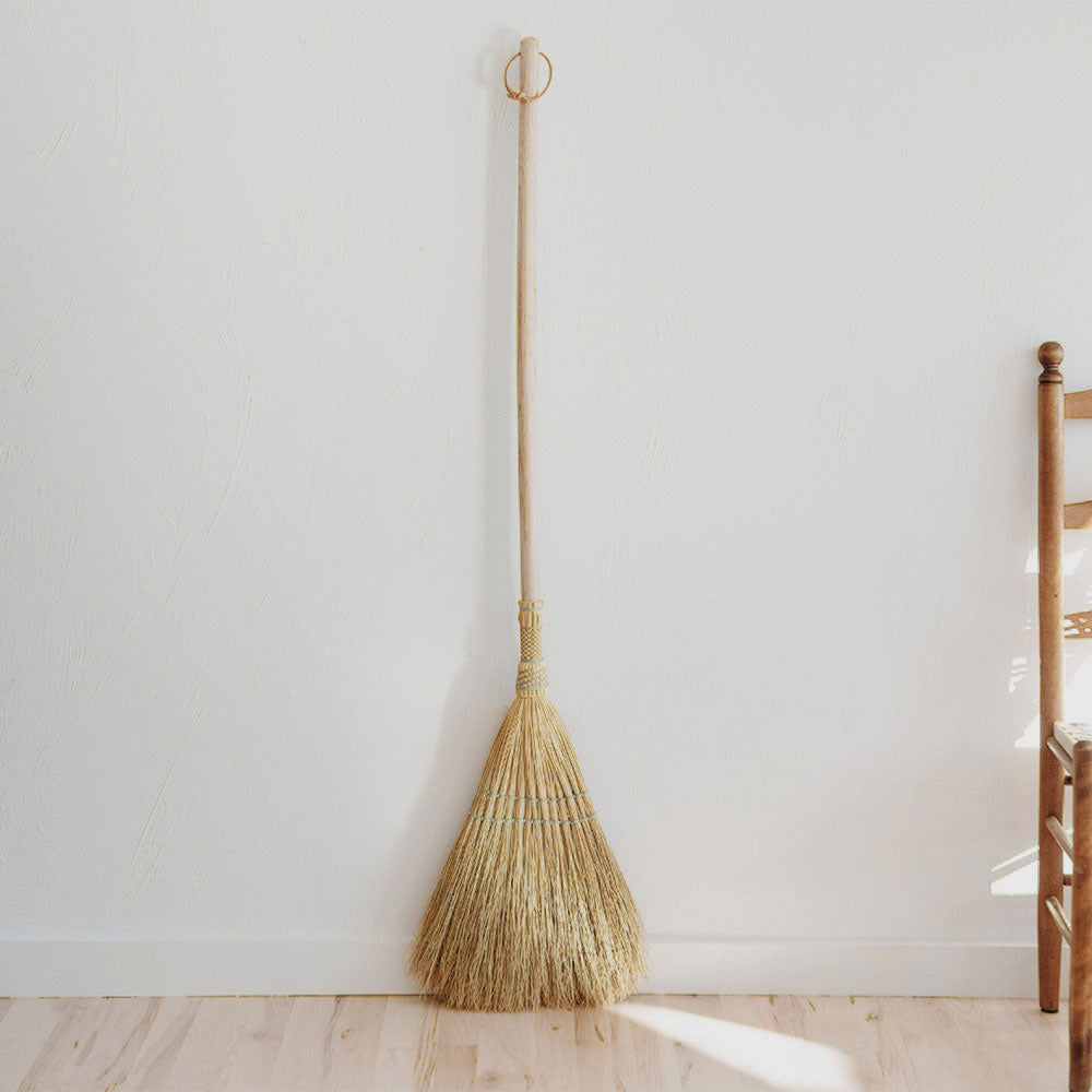 Premium Woven Broomcorn & Ash Broom - Natural Fiber Cleaning Broom for Hardwood Floors, Outdoor Patio, and Home Use