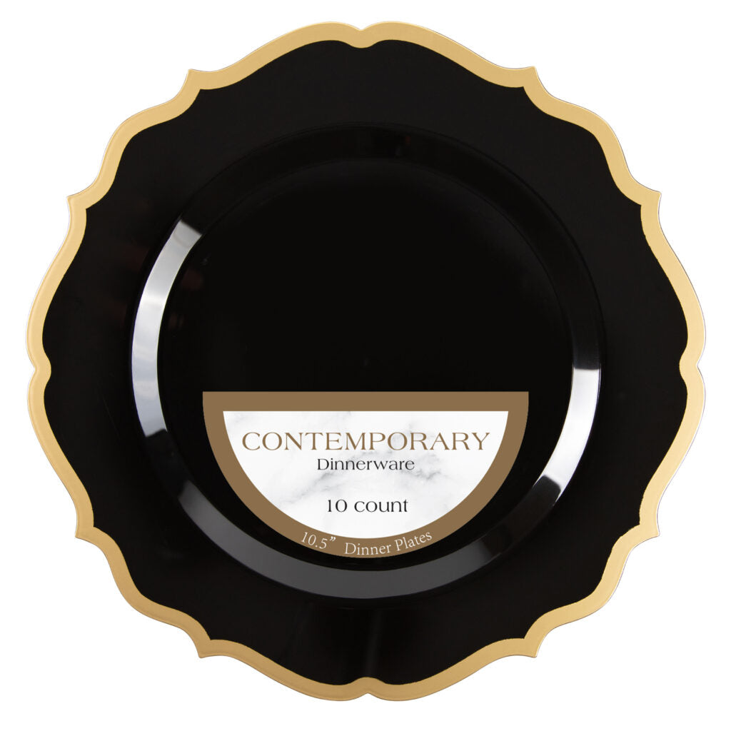 Black and Gold Plastic Party Bundle - Elegant Contemporary Party Supplies for Birthdays, Weddings & Celebrations - Perfect for Decorations, Tableware & Themed Events