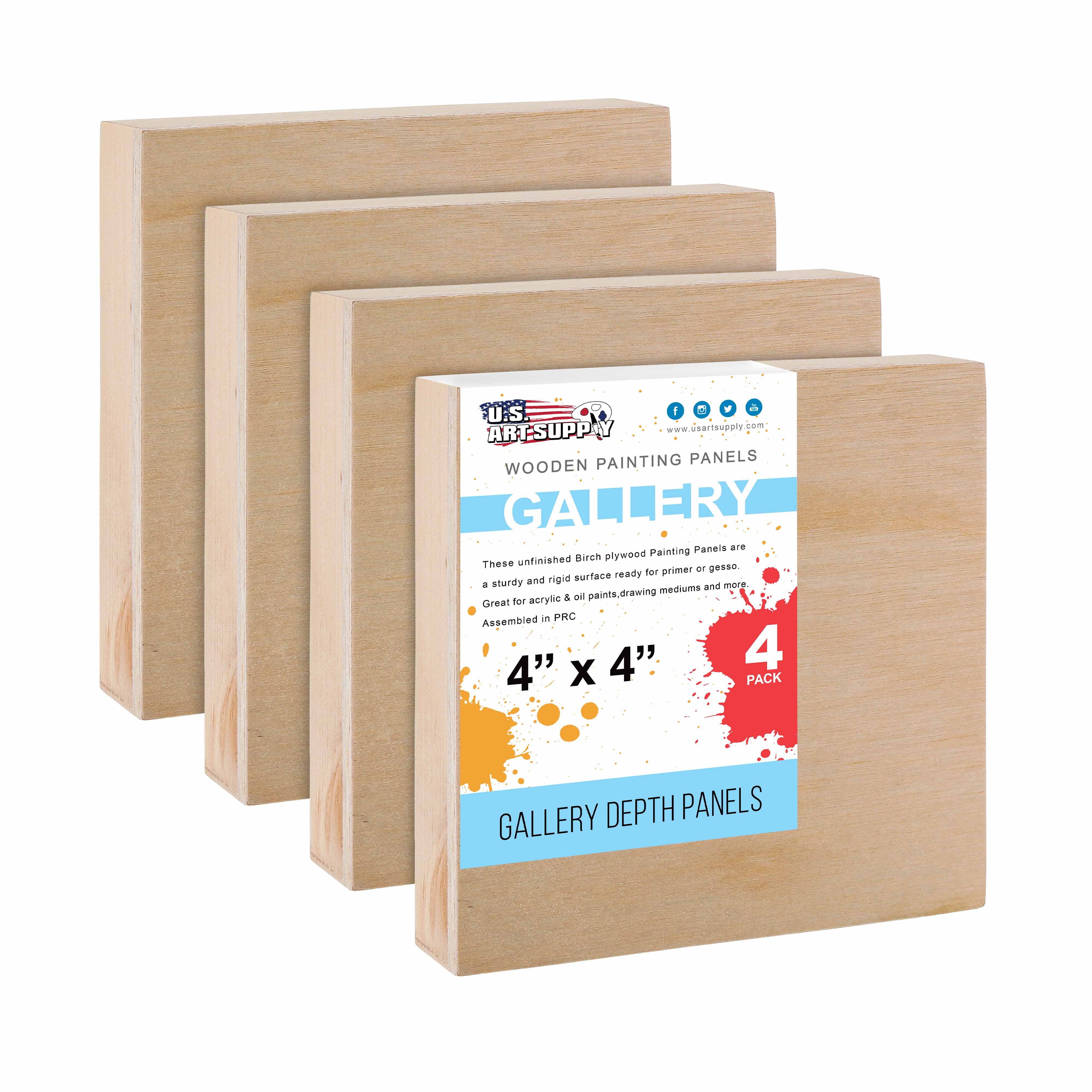 4x4 Inch Cradled Wood Panels for Painting - 4 Pack (1.5