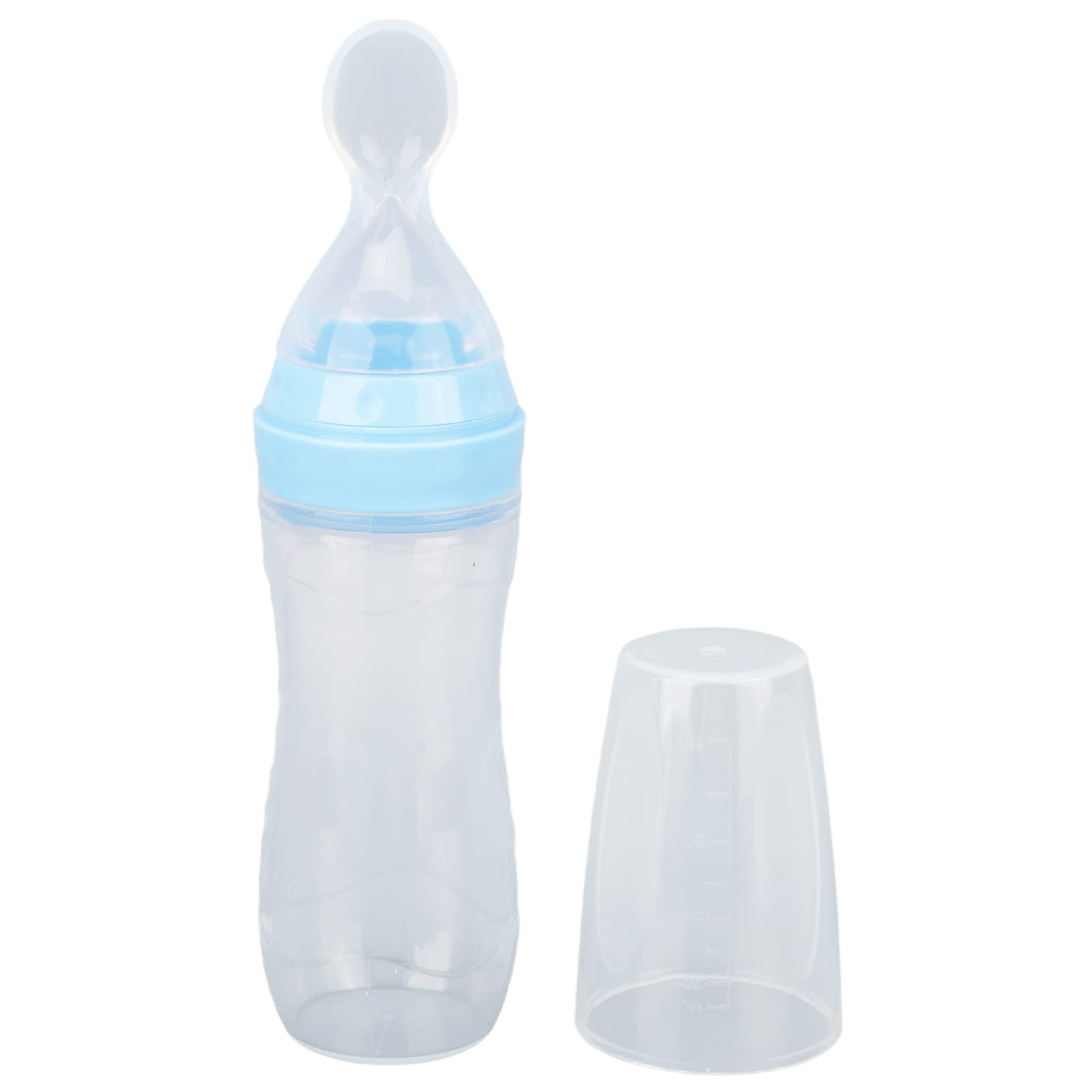 Soft Silicone Baby Bottle with Spoon - One-Handed Food Dispenser for Weaning & Elderly Care - BPA-Free, Easy to Clean (Blue) - Perfect for Baby Feeding & Patient Meal Assistance at Home or Travel