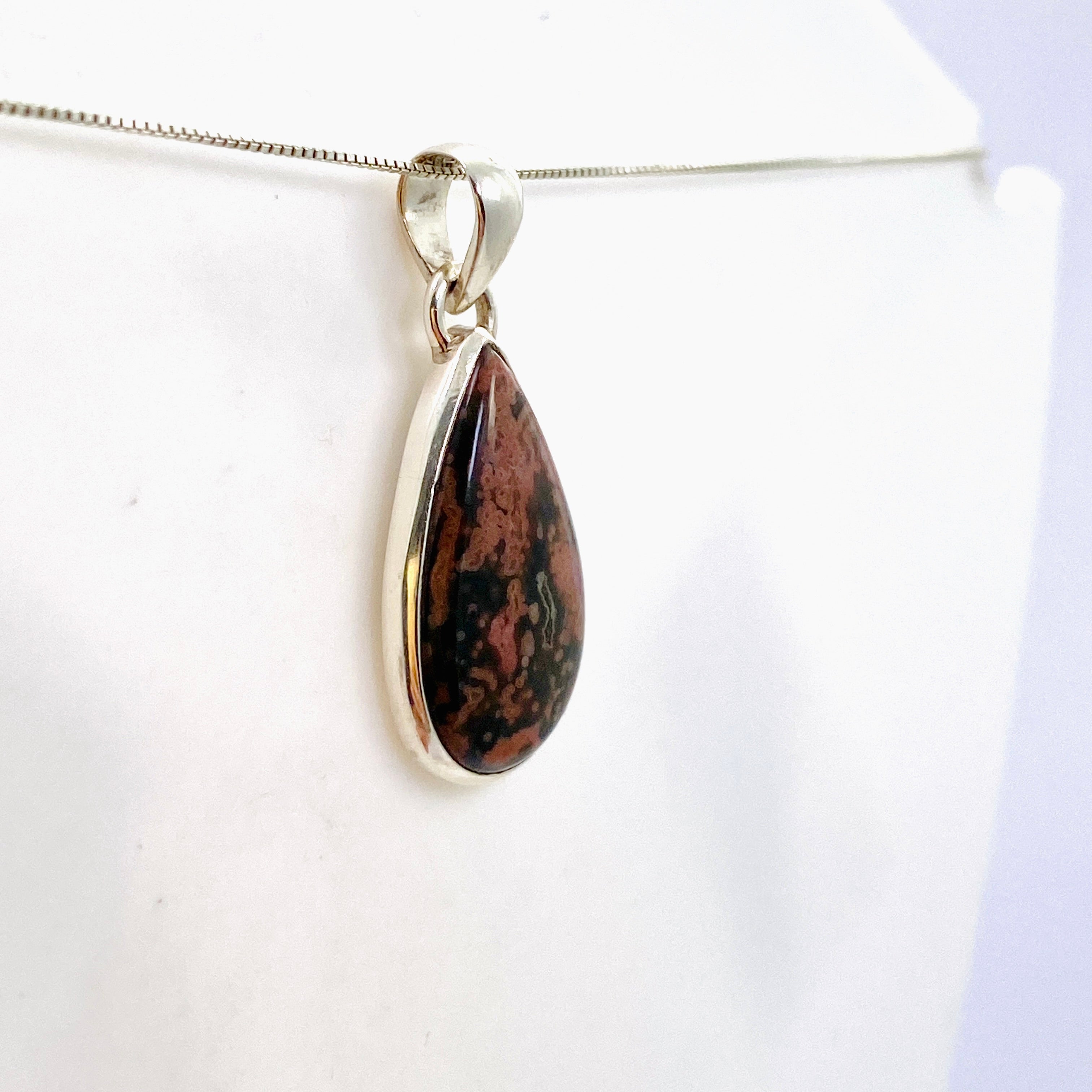 Natural Ocean Jasper Teardrop Cabochon Pendant Necklace - Handmade Gemstone Jewelry PPGJ1003 for Women's Boho Style & Spiritual Healing