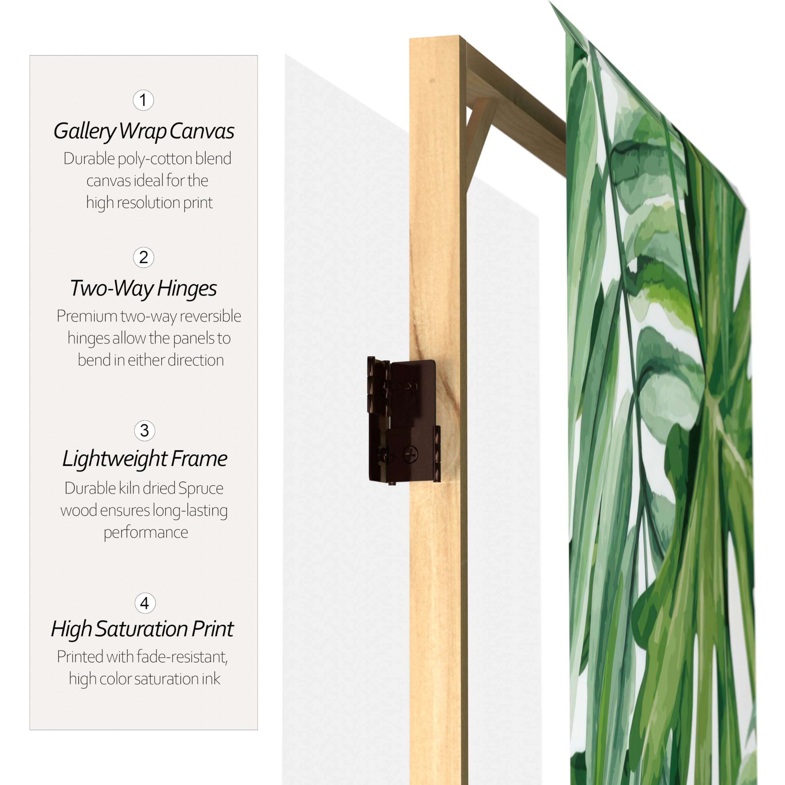 6 ft. Tall Double Sided Palm Leaves Canvas Room Divider - Tropical Green Folding Privacy Screen for Home, Office, Patio or Wedding Decor