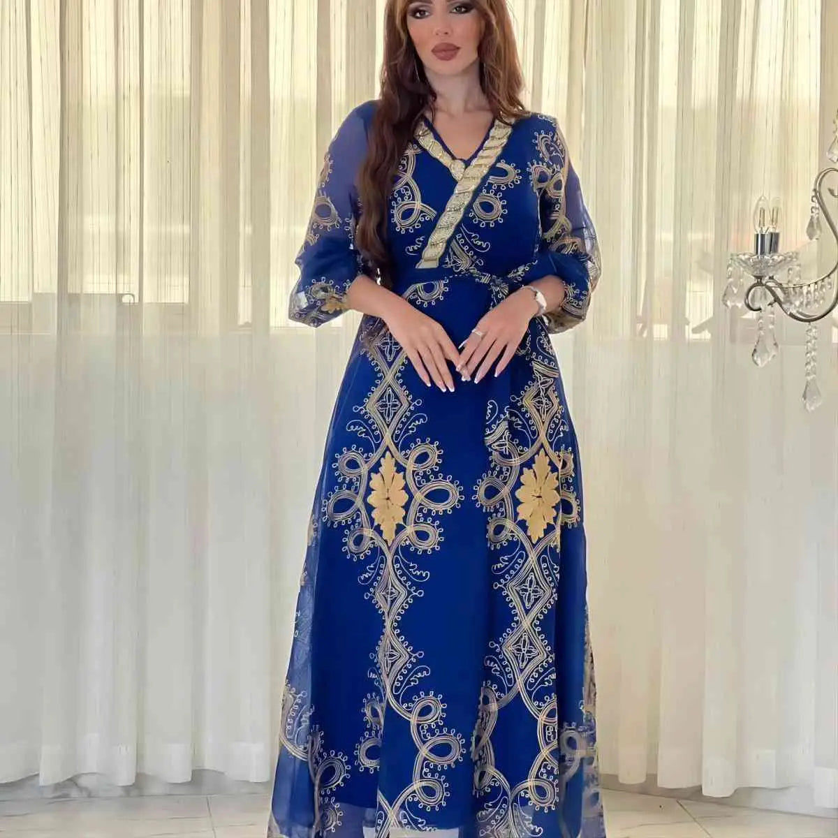 Elegant Eid Dress with Embroidery & Sequins - Flowy Caftan Kaftan Maxi Dress for Women | Perfect for Eid Celebrations, Weddings & Special Occasions