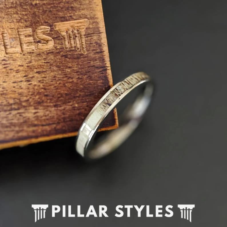 4mm Thin Antler Wedding Bands for Women - Silver Tungsten Couples Rings Set with Unique Nature Design - Perfect Anniversary Gifts for Men & Women - Ideal for Outdoor Weddings, Nature-Themed Ceremonies, and Romantic Gift Giving