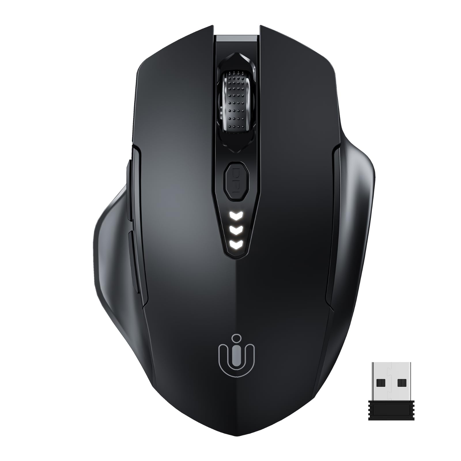 Upgraded 2.4GHz Wireless Mouse with Rechargeable Battery & Visible Battery Level - Ergonomic Computer Mouse with 4 DPI Levels for Laptop, PC, Mac - Matte Black - Perfect for Office, Gaming & Home Use