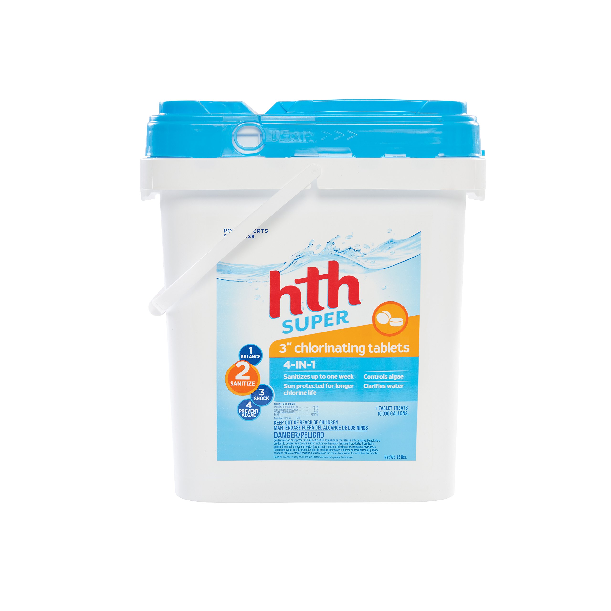 HTH 42011 Super 3-Inch Chlorine Tablets for Swimming Pools – 15 lbs | Keeps Pool Water Clean & Safe for Swimming | Ideal for Residential & Commercial Pools