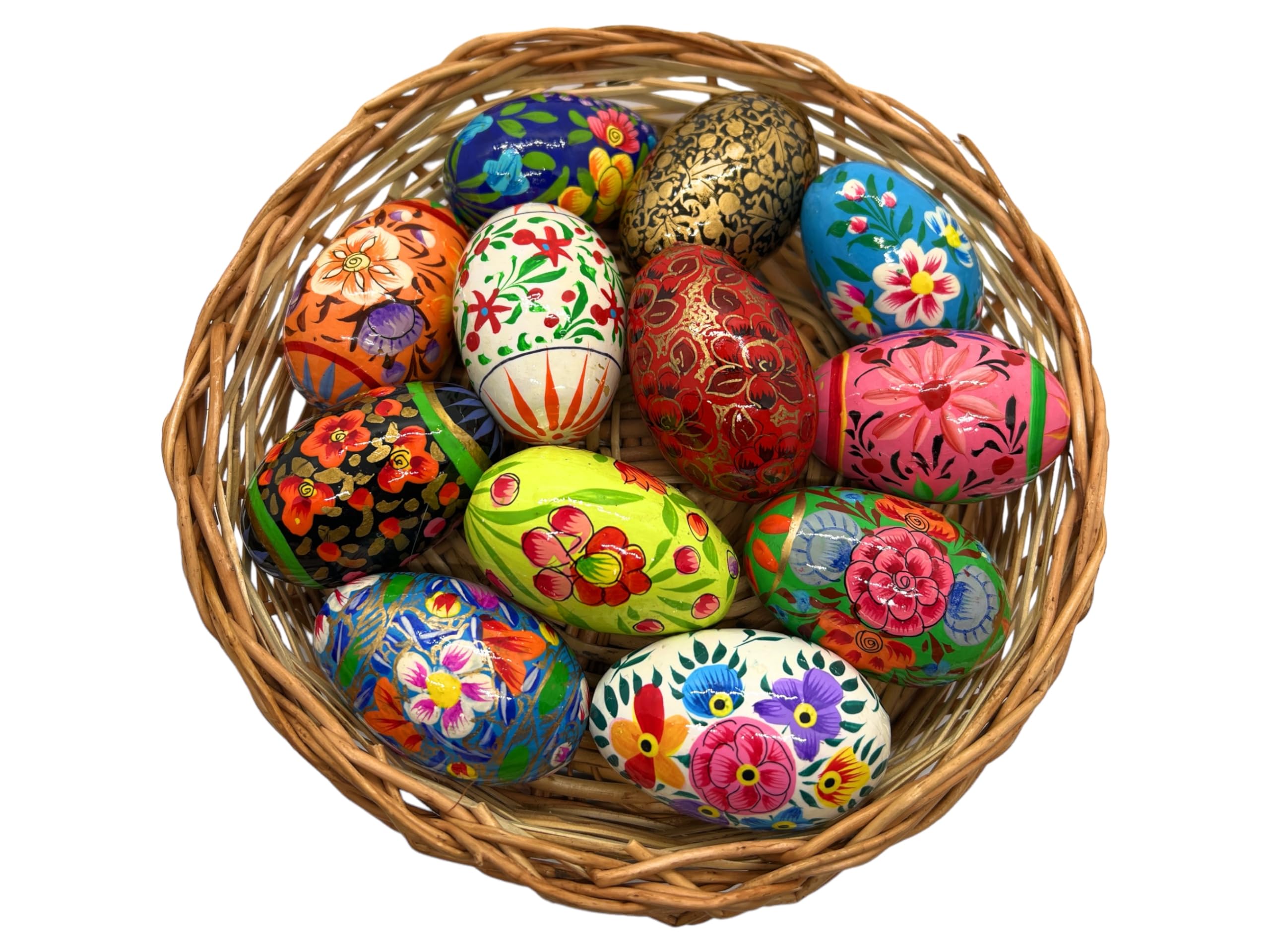 Hand Painted Wooden Easter Eggs - Eco Friendly & Lightweight Kids Safe Pisanki Style Decorations (Set of 8) - Perfect for Easter Basket Stuffers, Spring Home Decor & Holiday Crafts