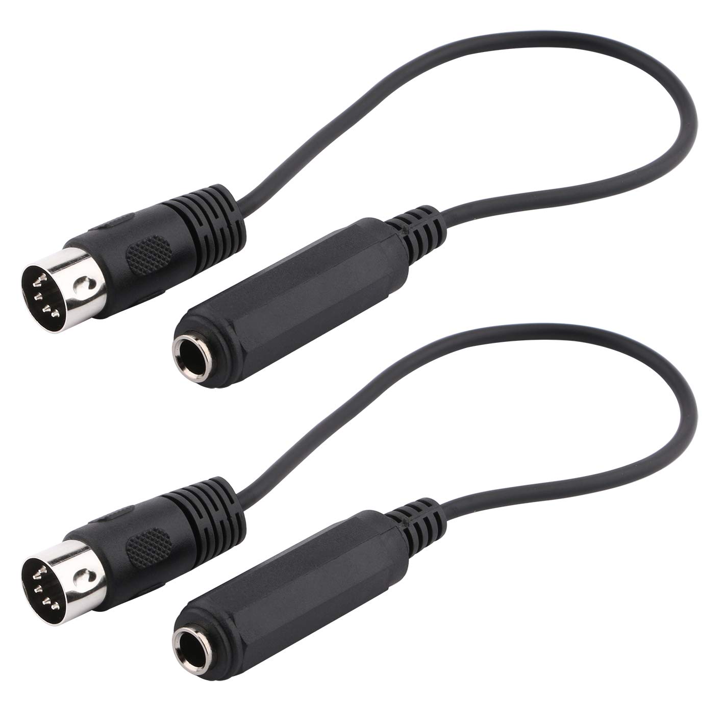 1ft 5 Pin MIDI Cable - DIN to 6.35mm Connector for Keyboard, Synthesizer, Speaker, Amplifier & Mixer (Pack of 2) - Perfect for Music Production, Live Performances & Studio Recording