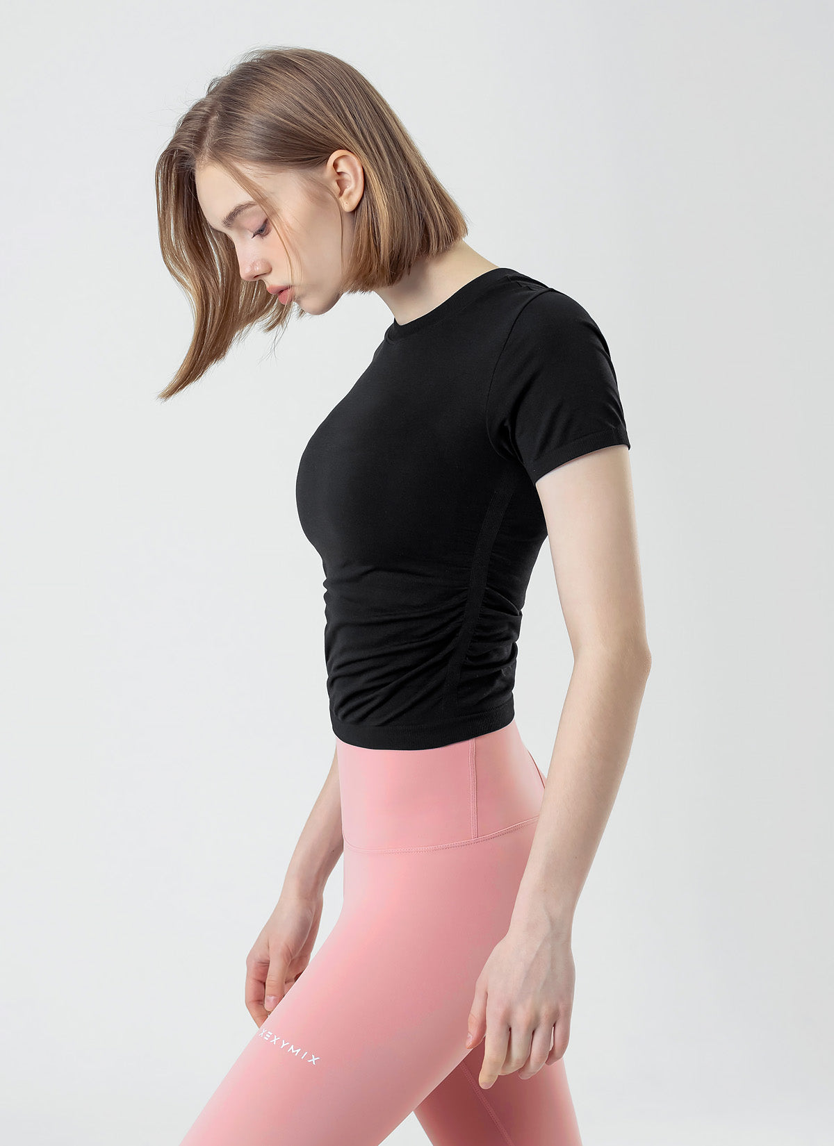Zero Slick Seamless Side Shirring Short Sleeve T-Shirt for Women - Perfect for Yoga, Gym & Casual Wear
