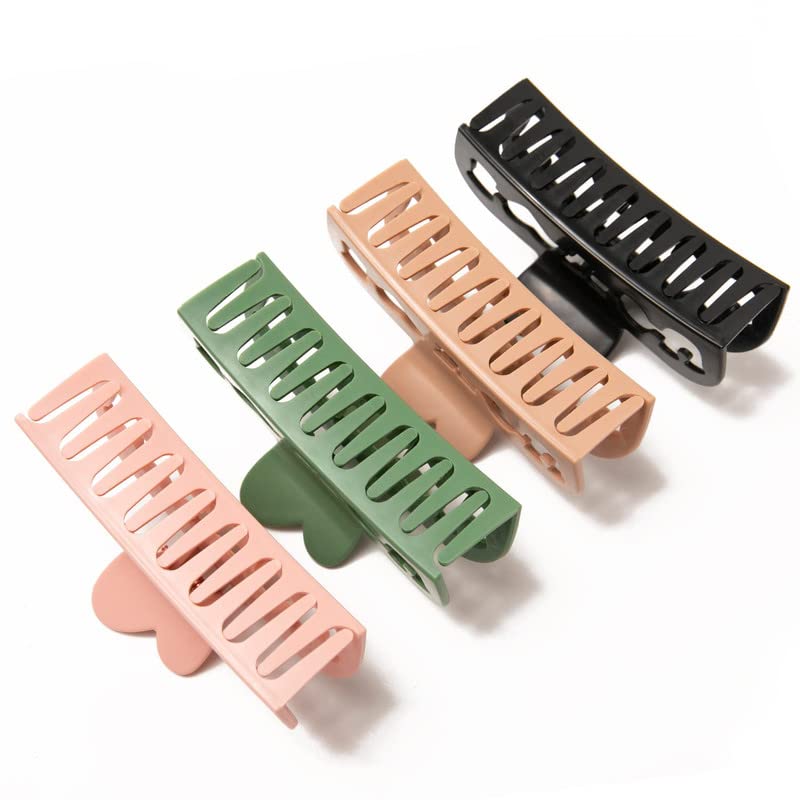 Trendy Club 4 Pack Large Hair Claw Clips for Thick Hair - Non Slip Big Hair Clips, Long Jaw Hair Clips for Women - Perfect for Ponytails, Buns & Updos | Neutral Fashion Hair Accessories