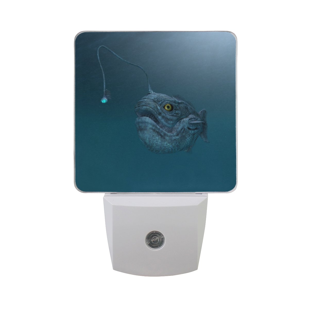 Set of 2 Anglerfish Night Lights - Auto Sensor LED Ocean-Themed Nightlight for Bedroom, Nursery & Bathroom | Dusk to Dawn Plug-in Indoor Lighting for Adults & Kids | Deep Blue Sea Monster Decor