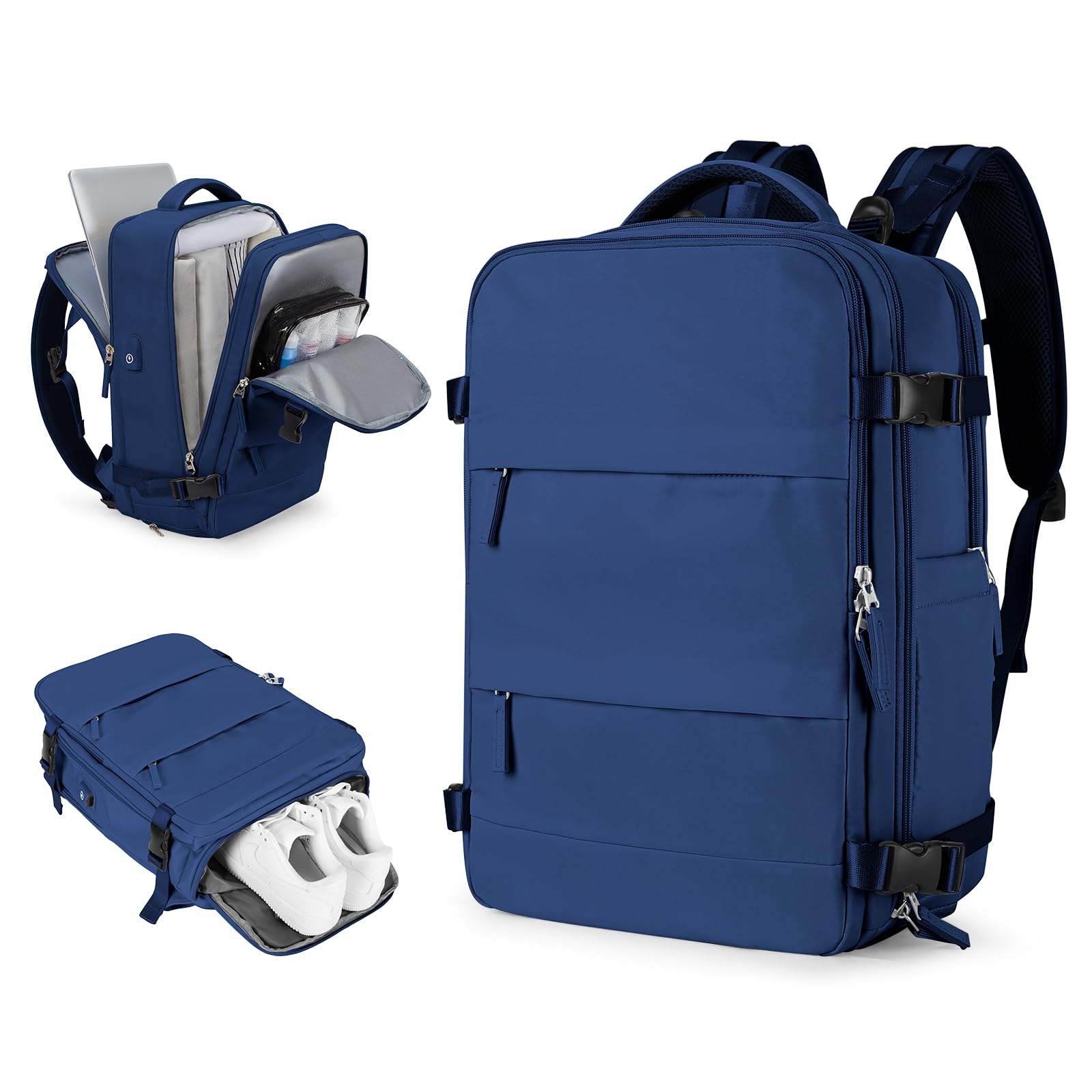 Men's Travel Backpack - Airplane Carry On Backpack for Women & Men, Lightweight Durable Traveling Backpack with USB Charging Port - Perfect for Business Trips, Hiking & Airplane Travel (Navy Blue)