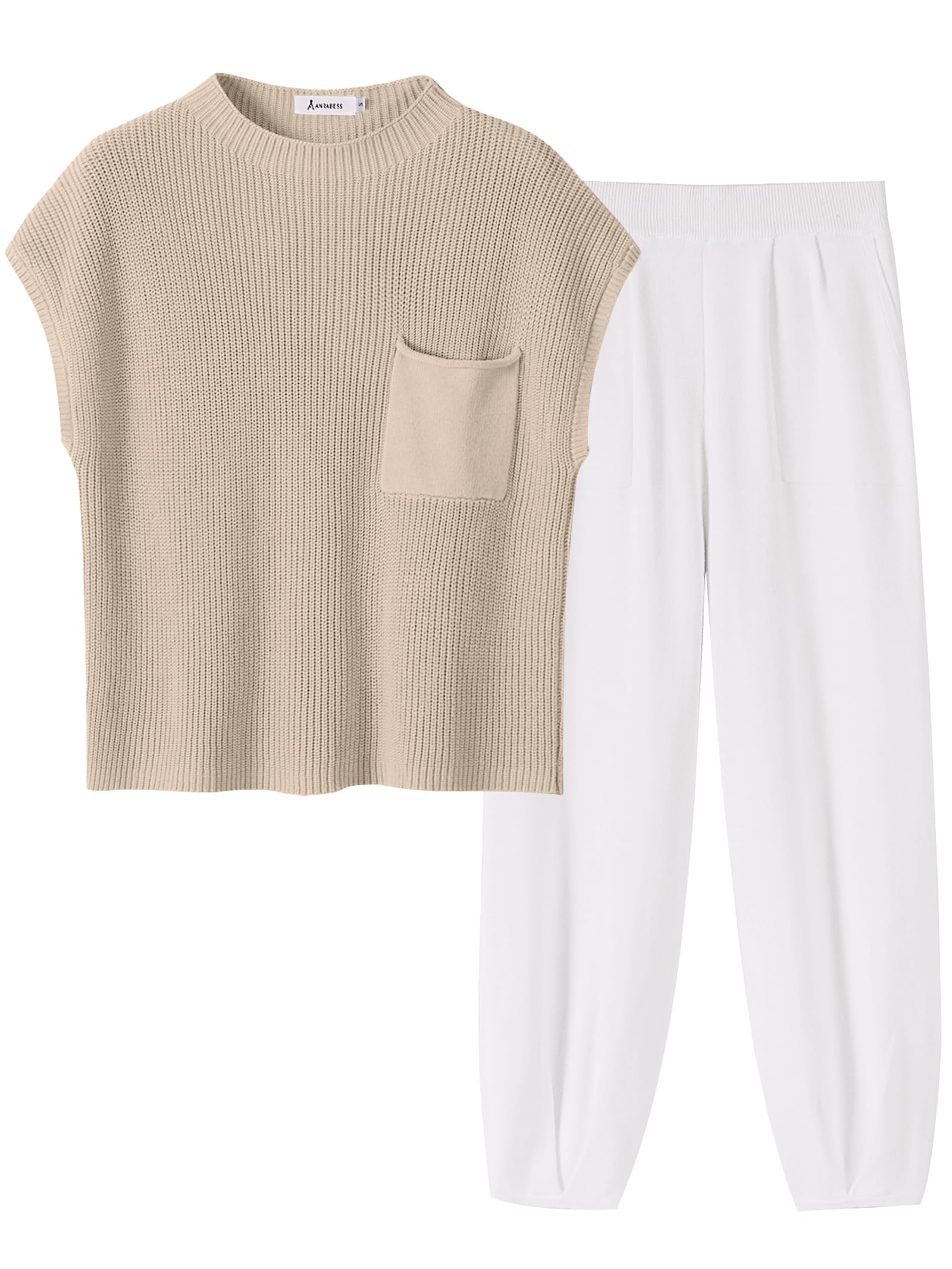 ANRABESS Women's Knit Sweater and High Waisted Pants Lounge Set - Cozy Two Piece Outfit for Fall, Winter, Home, Office & Casual Wear