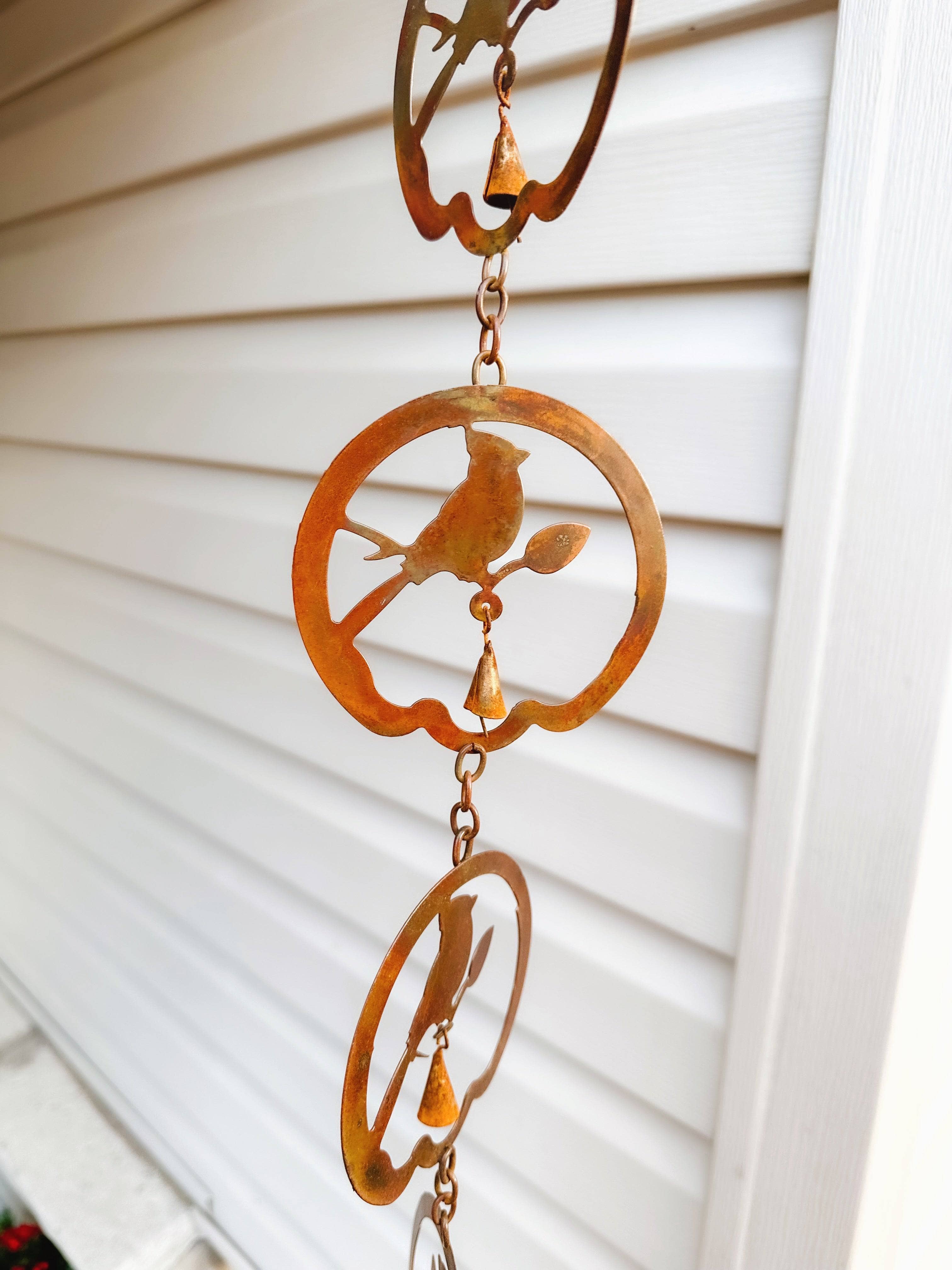 Decorative Bird with Bell Rain Chain - Handmade Garden Decor for Downspout Drainage & Outdoor Water Feature | Perfect for Patio, Yard, and Japanese-Style Landscaping