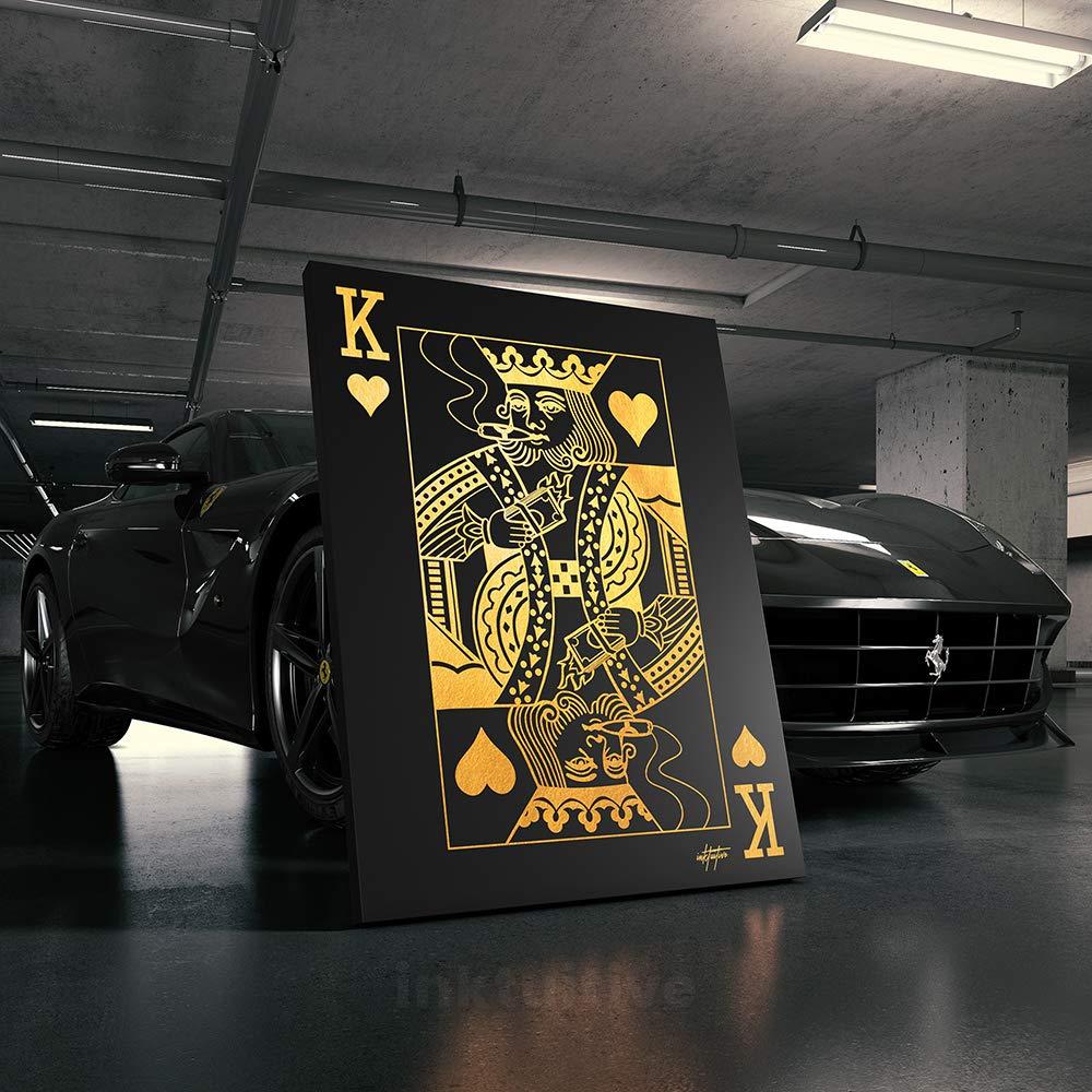 Inktuitive 'King of Hearts’ Gold Inspirational Wall Art Canvas Print | Motivational Playing Cards Décor for Bedroom, Living Room & Office | 40 x 30 Inches | Perfect for Home Decor, Game Room & Gift Ideas