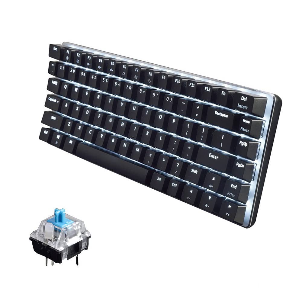 Wired Mechanical Gaming Keyboard with Blue Switches - USB Metal PC Gaming Keyboard with White LED Backlit for Computer Gamers (Black) - Perfect for Esports, Typing & Office Work