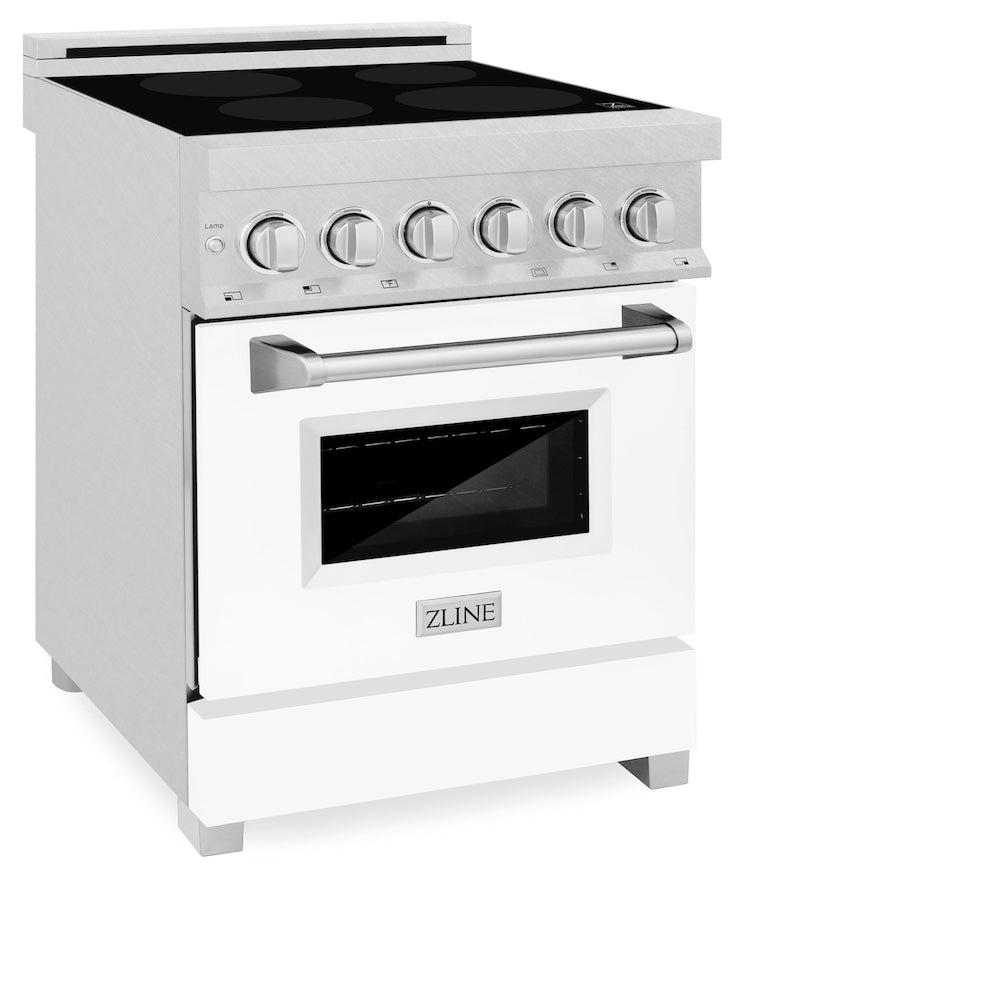ZLINE 24 Inch 2.8 Cu Ft Legacy Induction Range with 4-Element Cooktop & Electric Oven - Satin Stainless Steel with White Matte Door (RAINDS WM 24) - Perfect for Modern Kitchens, Home Chefs & Energy-Efficient Cooking