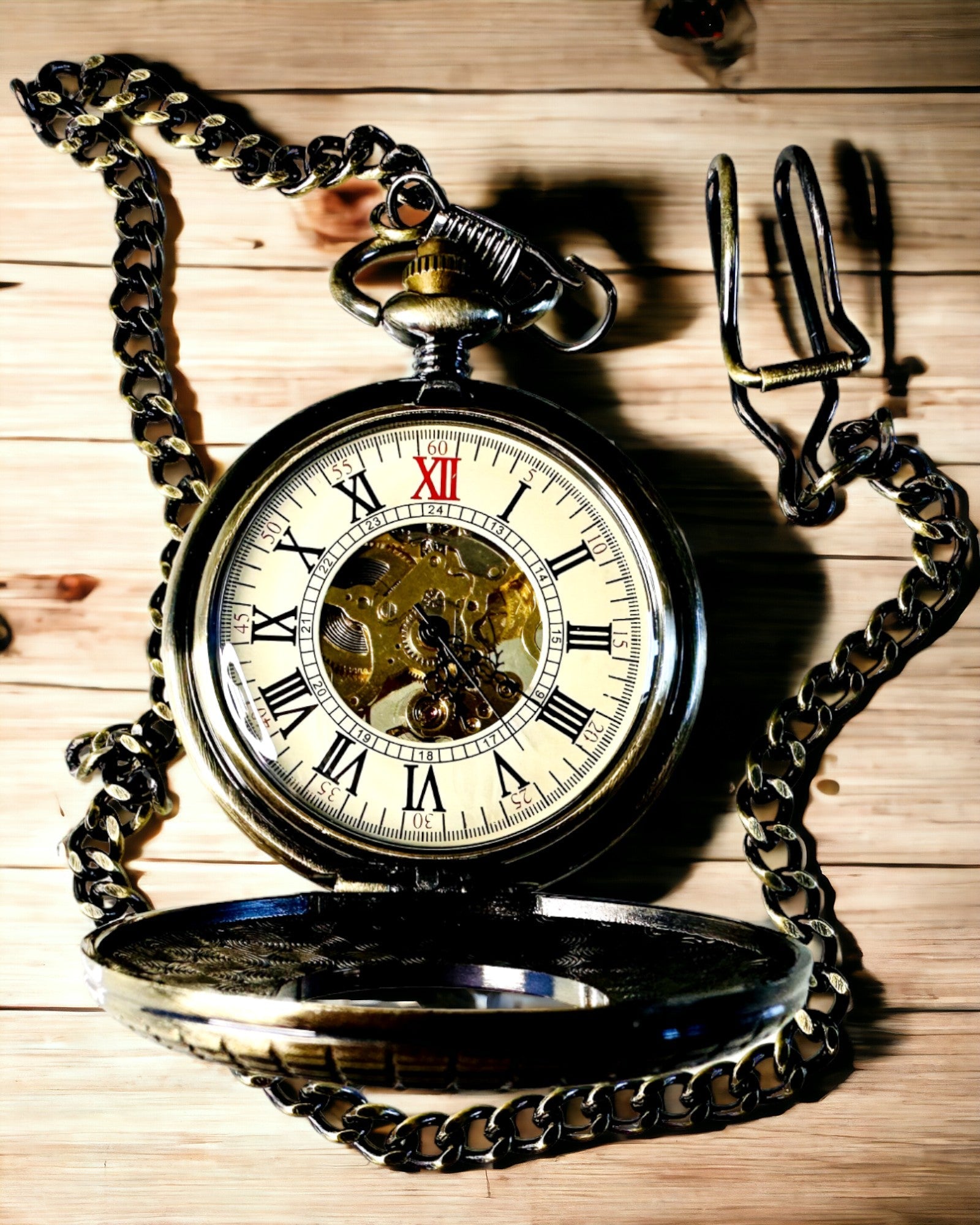 Vintage Style Pocket Watch with Visible Mechanical Movement - Personalized Engraving Option for Gifts & Collectibles | Perfect for Weddings, Anniversaries & Special Occasions