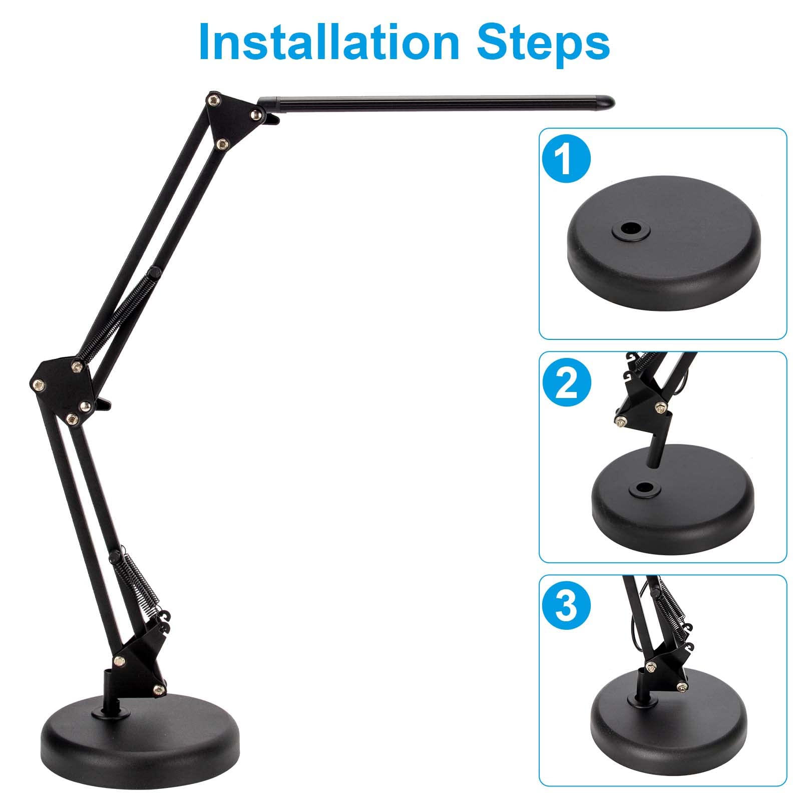 LED Desk Lamp with USB Port - Adjustable Swing Arm, 3 Color Modes & 9 Brightness Levels, Eye-Caring Dimmable Reading Light for Home Office, Study, and Workstation