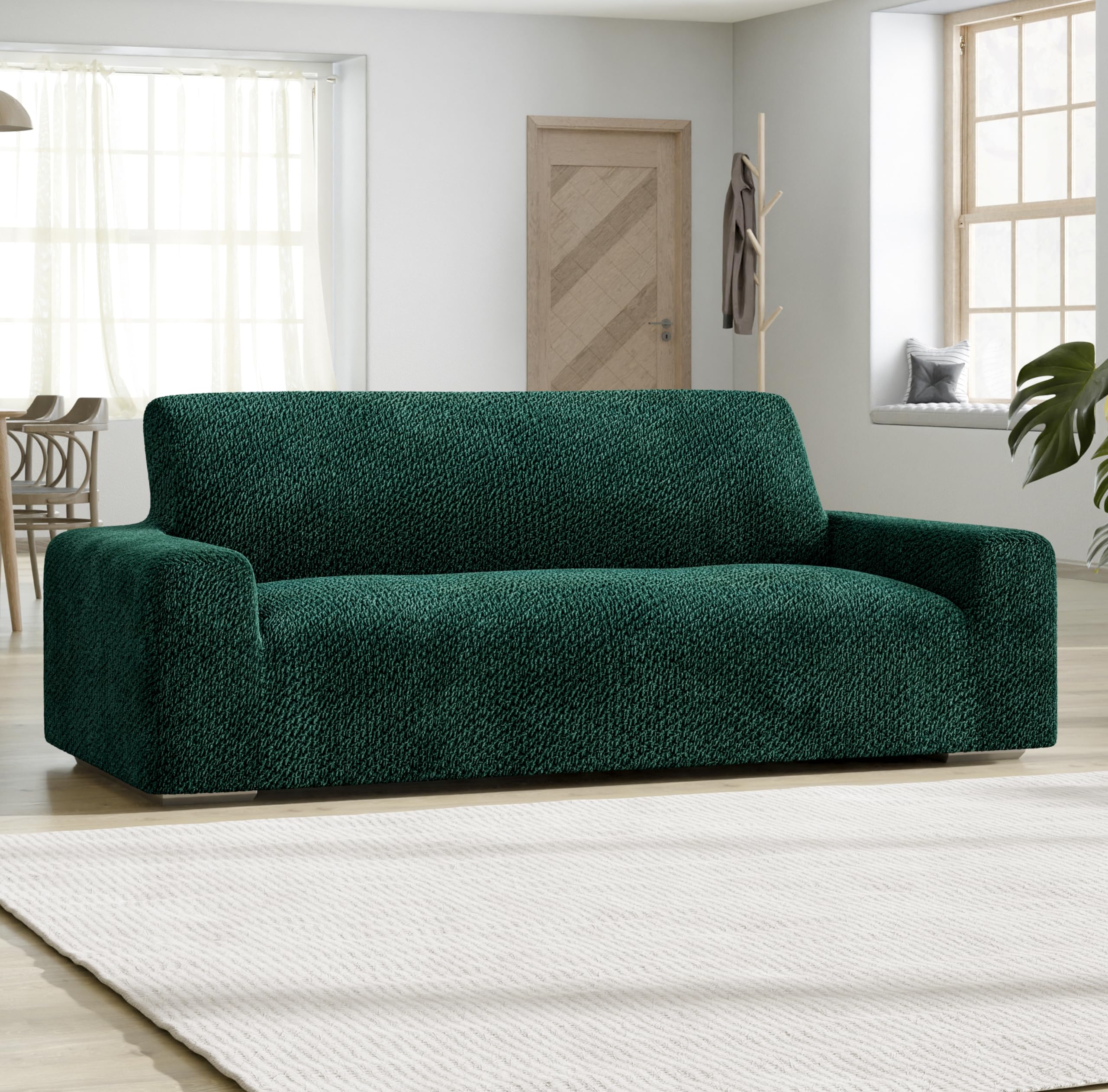 PAULATO BY GA.I.CO. Stretch Velvet Sofa Slipcover - 1-Piece Washable Couch Cover with Form Fit - Soft Fabric Sofa Protector for Pets - Emerald Green - Perfect for Living Room, Sectional Couches & Pet-Friendly Homes