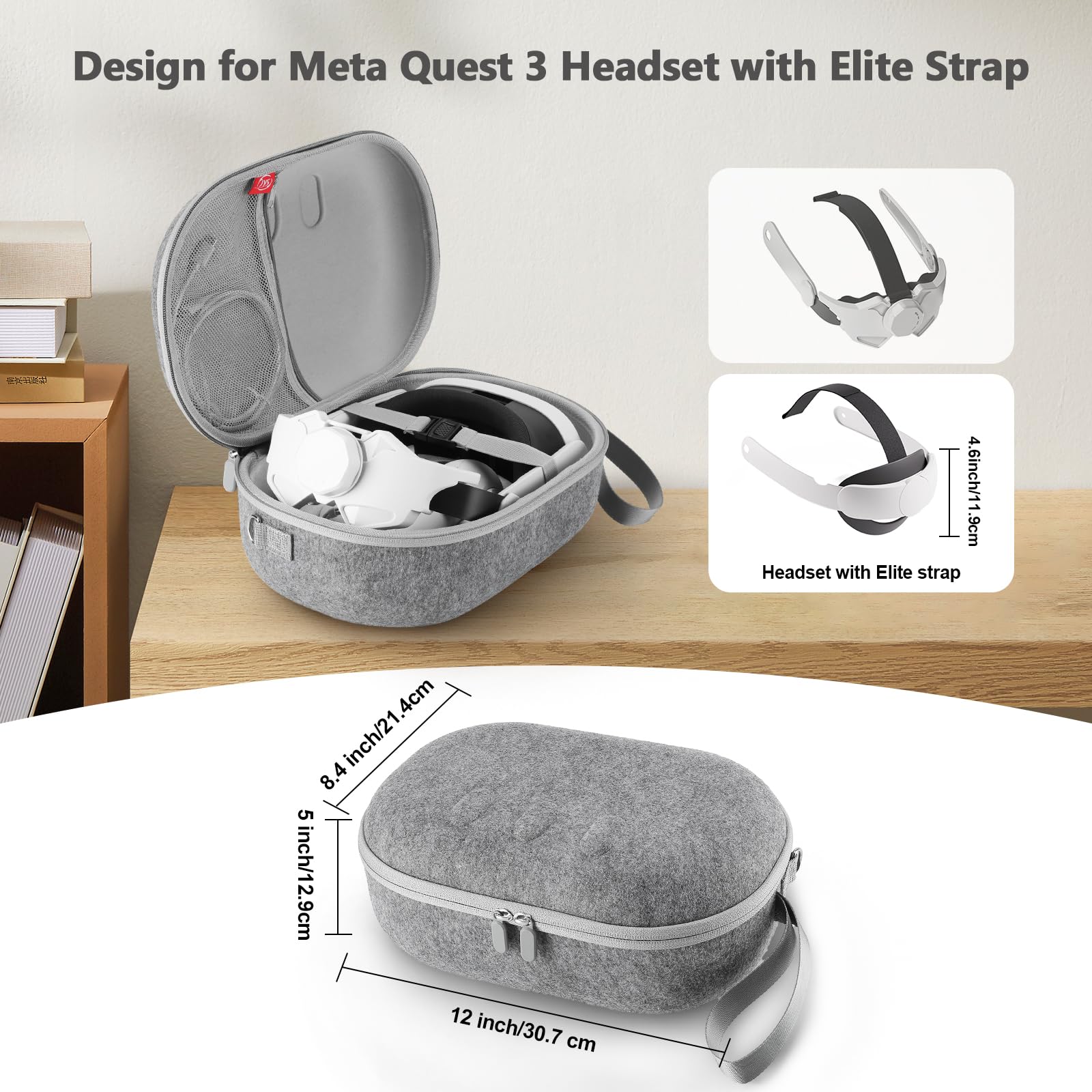 Meta Quest 3 Hard Carrying Case - Compatible with Oculus Quest 3 & Vision Pro VR Headset, Elite Strap & Touch Controllers Accessories - Durable Travel & Home Storage Protection for VR Gaming & Entertainment