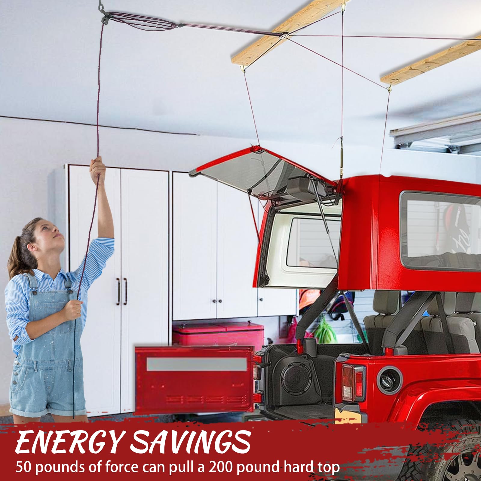 Jeep Wrangler Hard Top Removal Lift - Single Person Roof Hoist for JL & JK Models | Compatible with Ford | Anti-Drop Safety System | 8-16 ft Ceiling Support | Includes 6 T-Knobs | Perfect for Garage Storage & Off-Road Enthusiasts