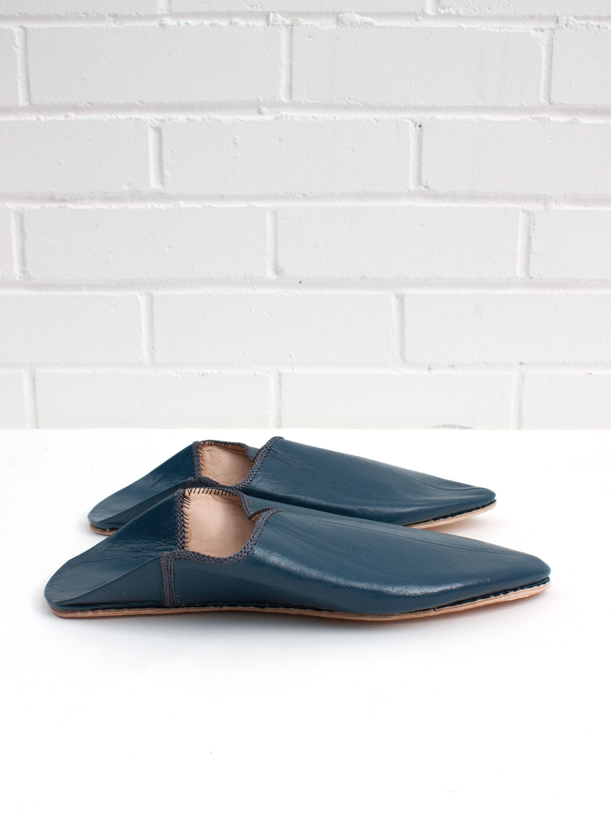 Authentic Moroccan Plain Pointed Babouche Slippers in Indigo - Comfortable Handmade Leather House Shoes for Men & Women | Perfect for Home, Lounge & Cultural Fashion