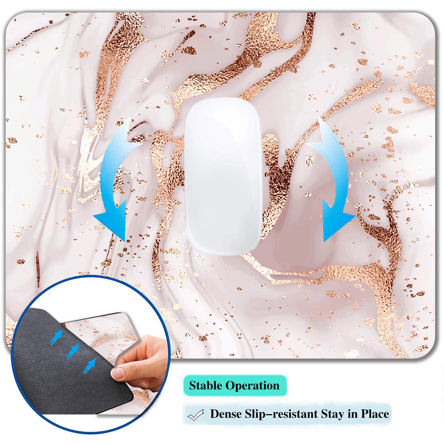 Rose Gold Marble Mouse Pad - Non-Slip Rubber Base Gaming & Office Mousepad with Custom Designs, Portable Laptop Mat for Work, Gaming & Home Use