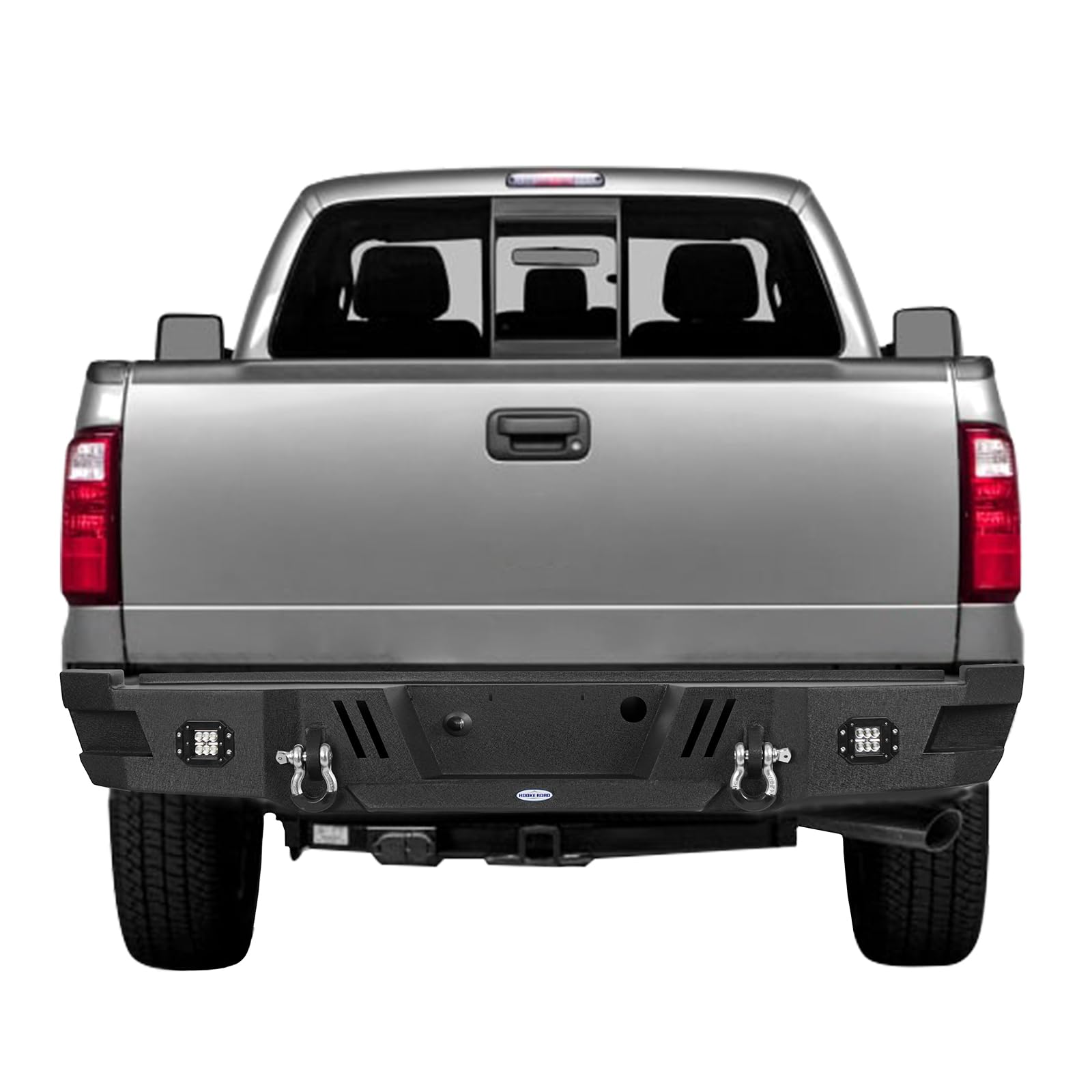Hooke Road Heavy Duty Rear Bumper with 2×18W LED Lights & D-Rings for 2011-2016 Ford F-250/F-350 Pickup Trucks | Solid Steel Construction | Off-Road Protection & Towing Accessory