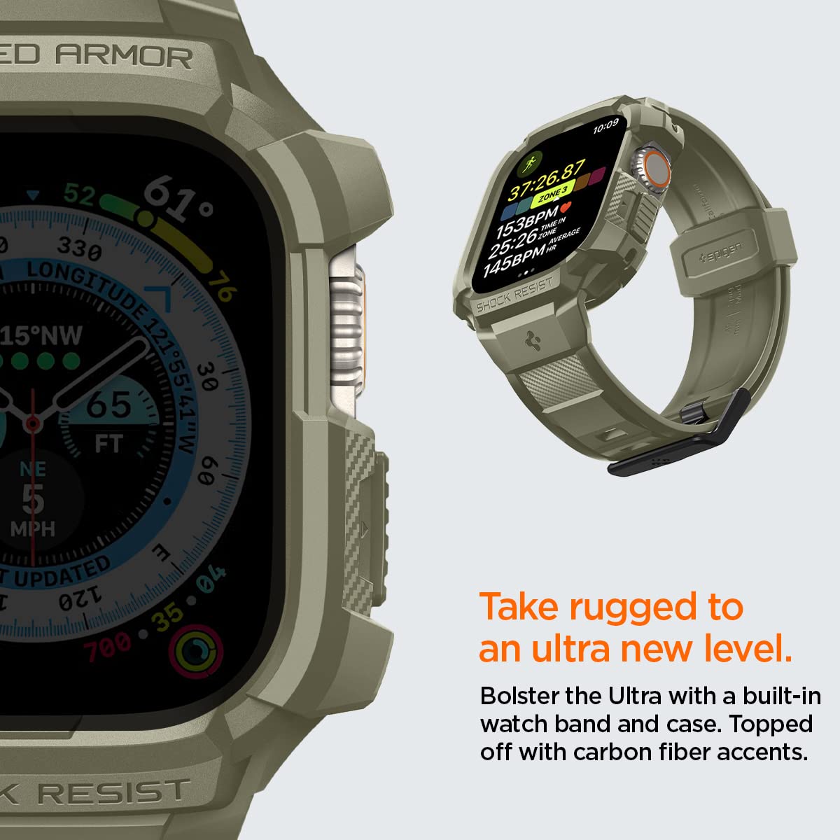 Spigen Rugged Armor Pro Case for Apple Watch Ultra 2/1 - Shockproof TPU Protective Cover with Adjustable Band | Perfect for Outdoor Sports, Hiking & Active Lifestyle