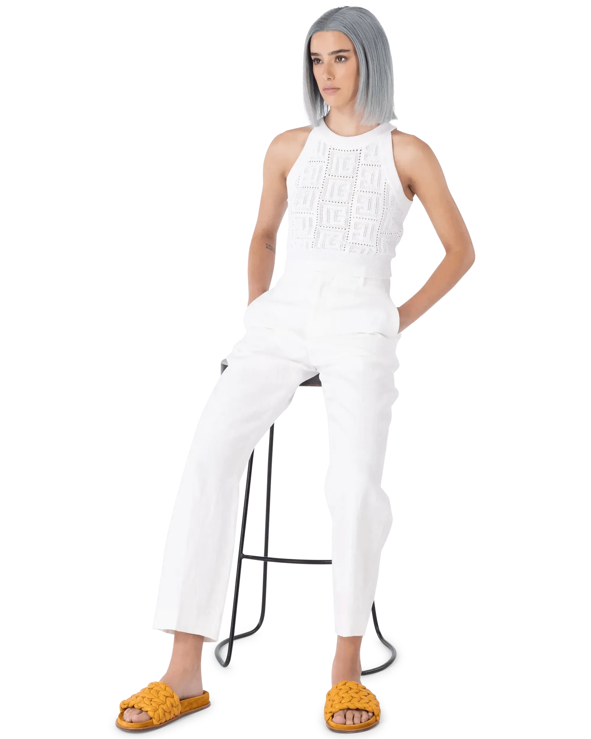 Stylish Monogram Mesh Knit Crop Top for Women - Trendy Summer Fashion, Casual Outfits & Streetwear | Perfect for Parties, Beach Vacations & Everyday Wear
