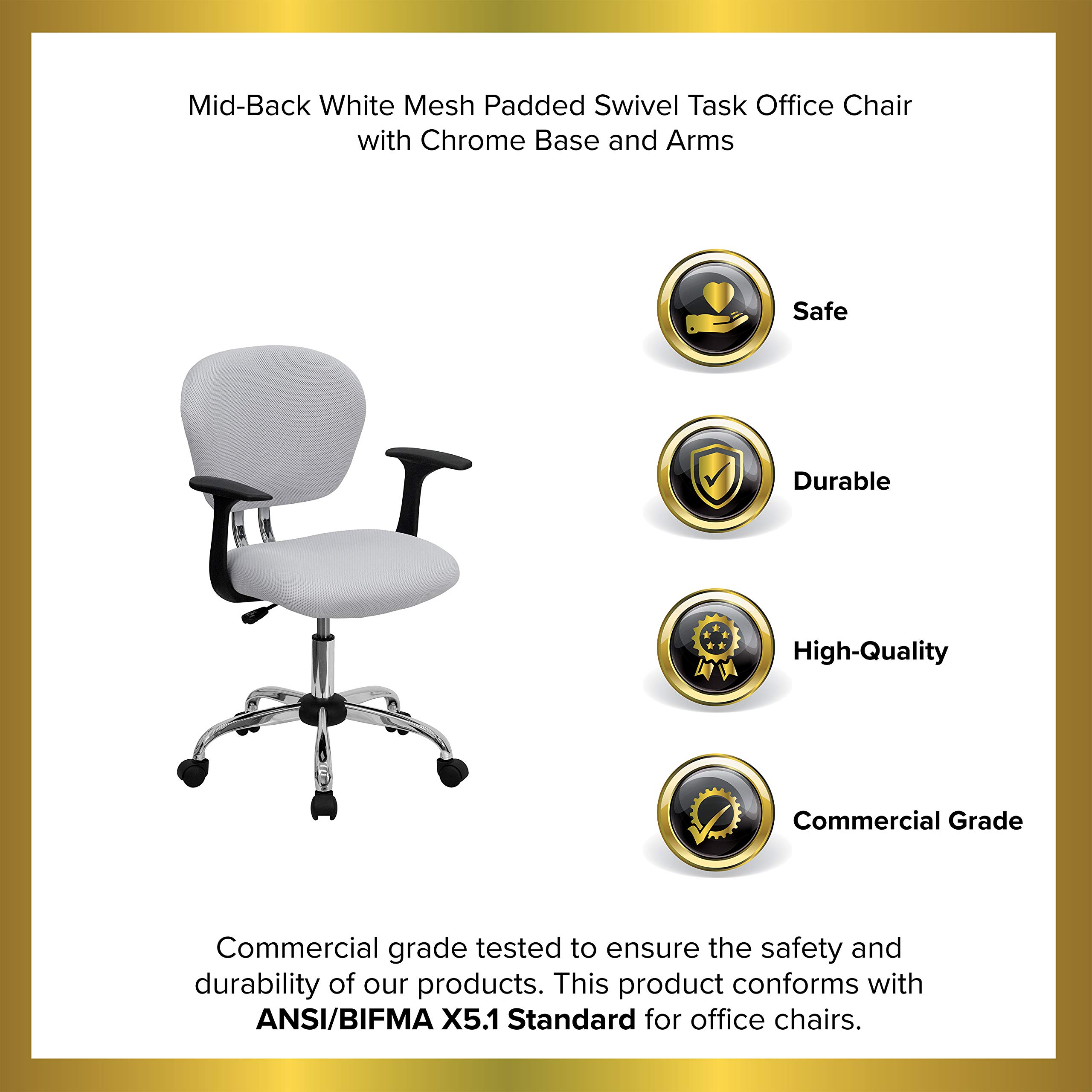 Ergonomic Mid-Back White Mesh Office Chair with Padded Seat & Adjustable Arms - Perfect for Home Office, Gaming, and Workspace Comfort