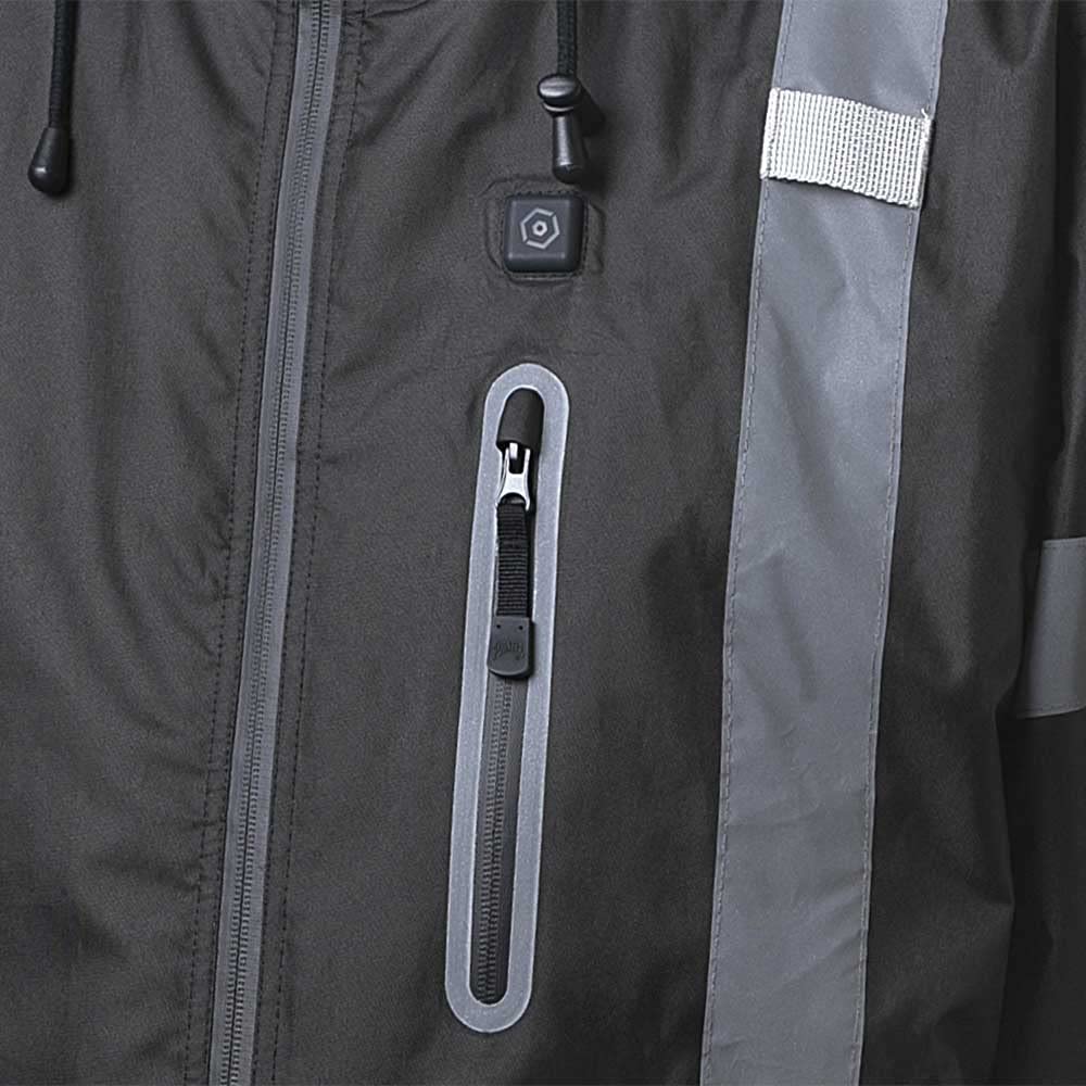 Pioneer Hi-Vis Waterproof Heated Safety Bomber Jacket for Men - Class 1 Winter Rain Gear with Reflective Tape & Detachable Hood - Ideal for Construction, Road Work & Outdoor Winter Activities