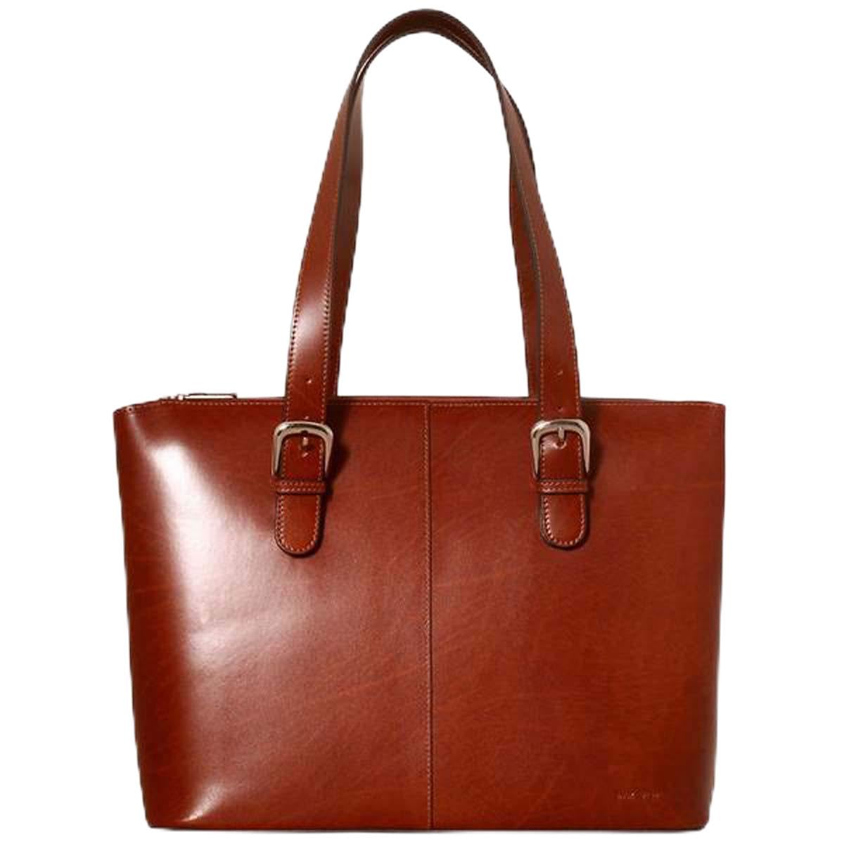 Milano Madison Ave Business Tote #3902 in Cognac - Premium Leather Work Bag for Women, Professional Office Tote, Laptop Briefcase & Commuter Bag