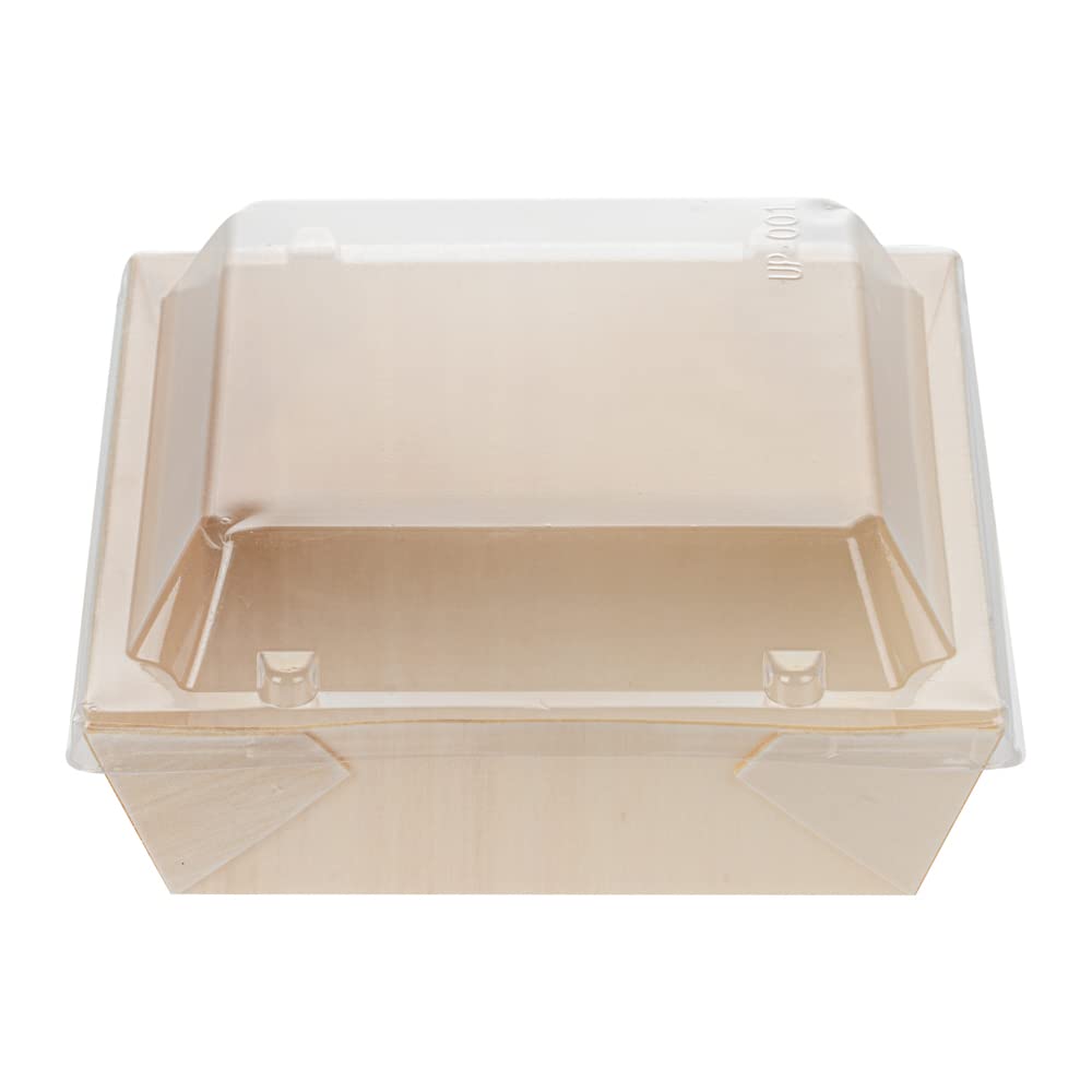 Restaurantware 100 Pack Clear Plastic Lids 5.3 x 5.3 x 1 Inch - Square Transparent To-Go Container Lids for 14 oz Flare Wooden Food Boxes (Containers Sold Separately) | Perfect for Takeout, Meal Prep & Catering