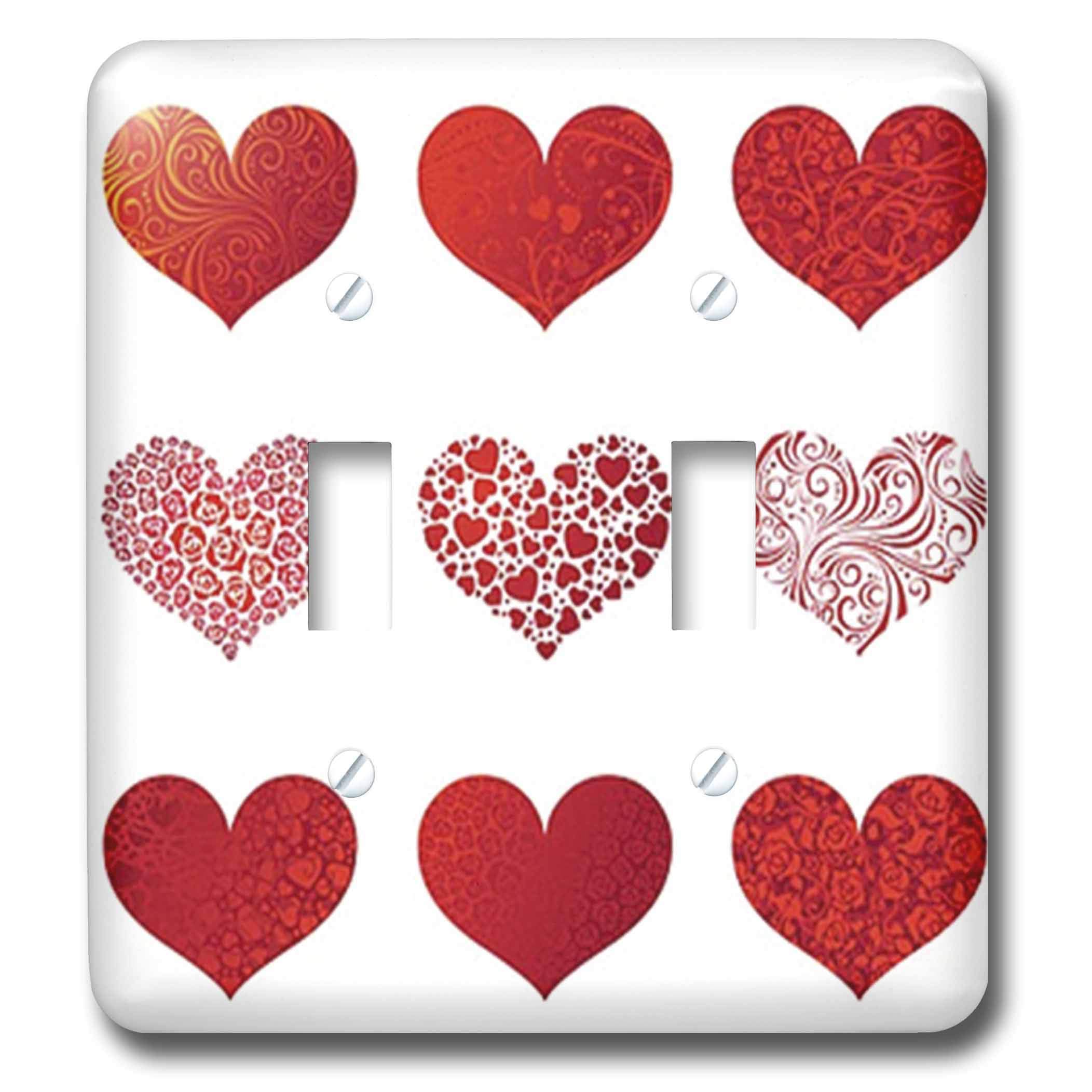 3D Rose Valentine's Day Double Toggle Switch with 9 Red Hearts - Perfect for DIY Home Decor, Craft Projects & Electrical Switch Plate Covers