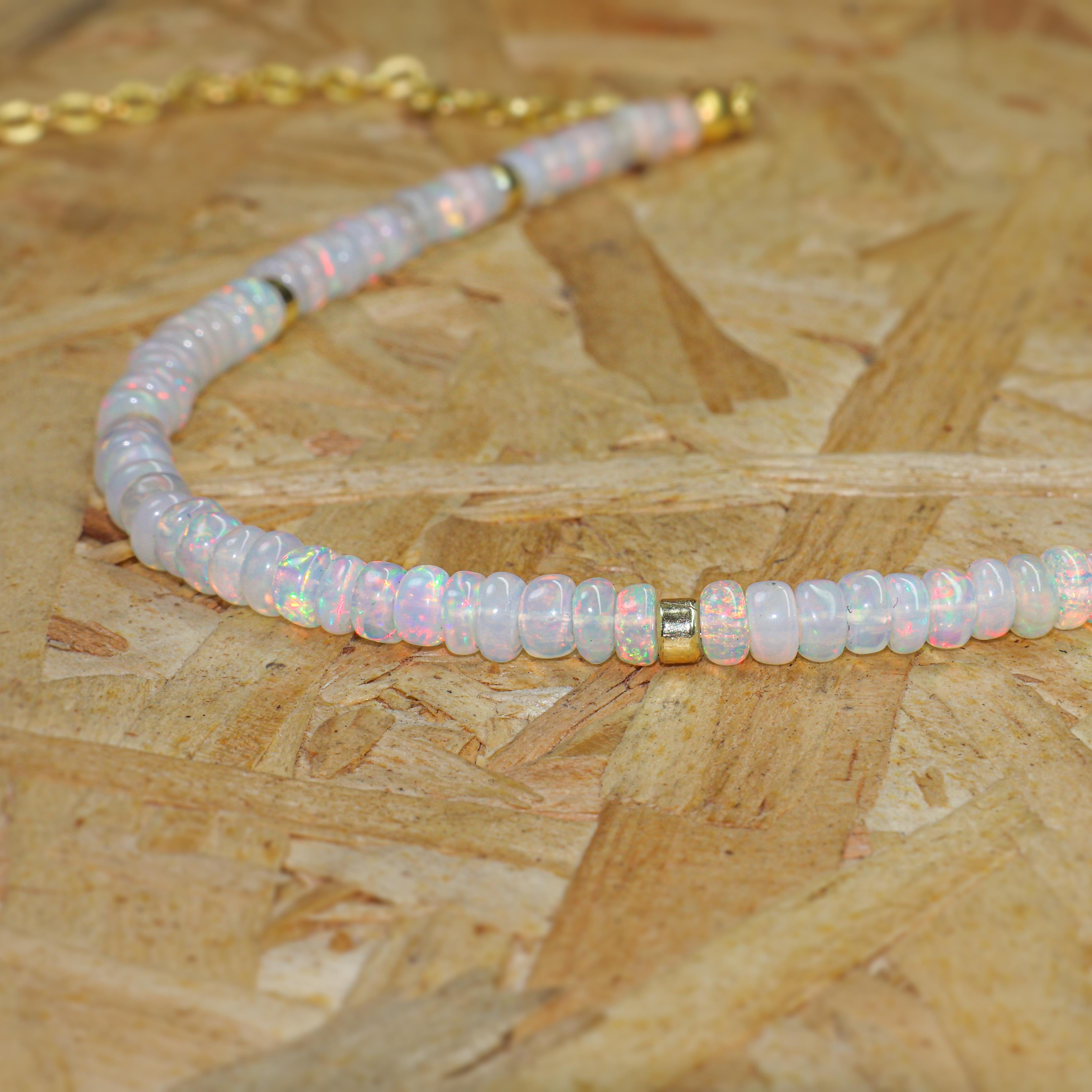 Beaded Chain Choker Necklace with Natural White Opal - Elegant Boho Jewelry for Women, Perfect for Parties, Weddings & Everyday Wear