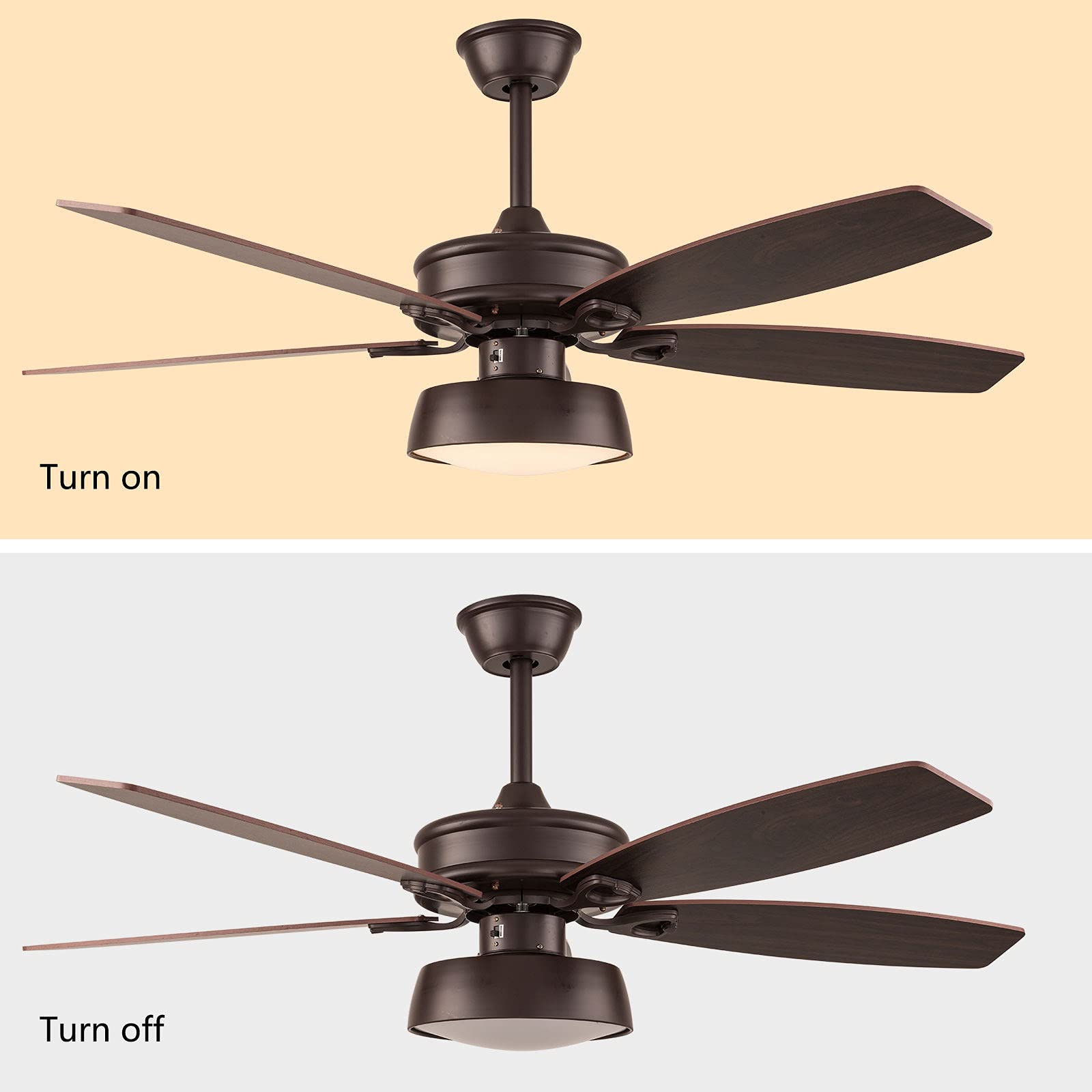 52 Inch Low Profile Ceiling Fan with Light Kit & Remote Control - 5 Reversible Blades, 3 Lights, 3 Speeds - Oil Rubbed Bronze Finish - Perfect for Bedroom, Living Room, Office & Indoor Spaces