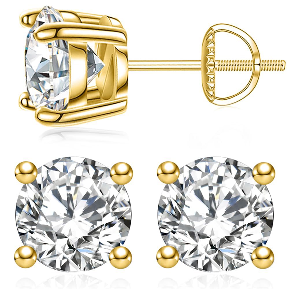 Lab-Created Moissanite Stud Earrings for Women - 925 Sterling Silver Screw Back Earrings | Hypoallergenic Wedding, Anniversary & Christmas Gift for Her | Perfect for Everyday Wear, Date Nights & Special Occasions